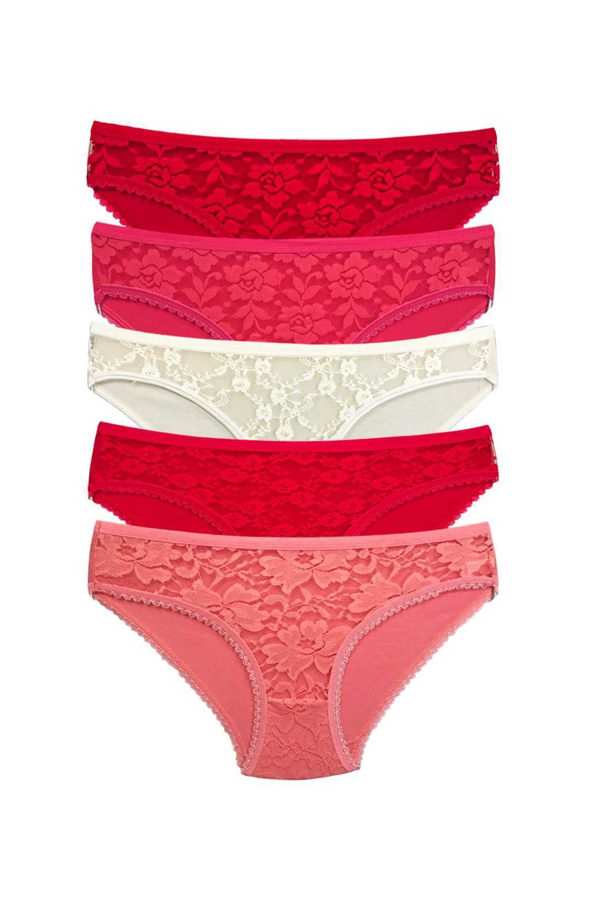 Shop58 5 Adet Önü Dantelli Transparan Kadın Slip Külot S98