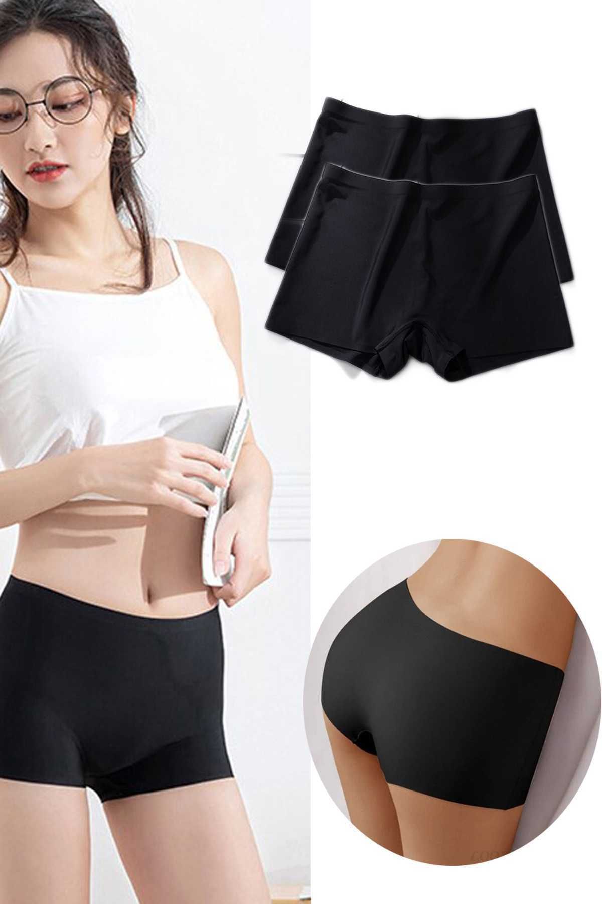 Shop58 2 Adet Kadın Dikişsiz Görünmez İz Yapmaz Mini Şort Boxer Siyah