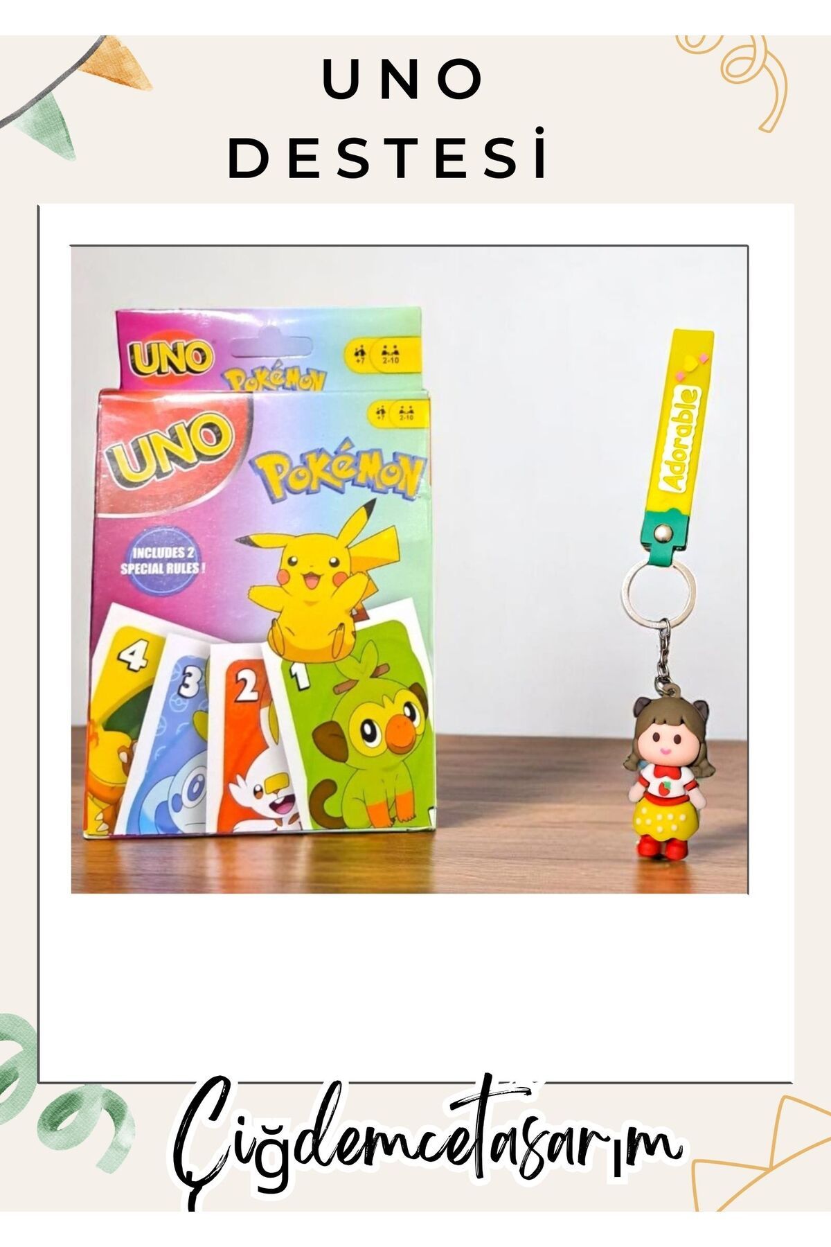 Atmaca Ticaret UNO Pokemon Kartları Ve Çanta Süsü Anahtarlık