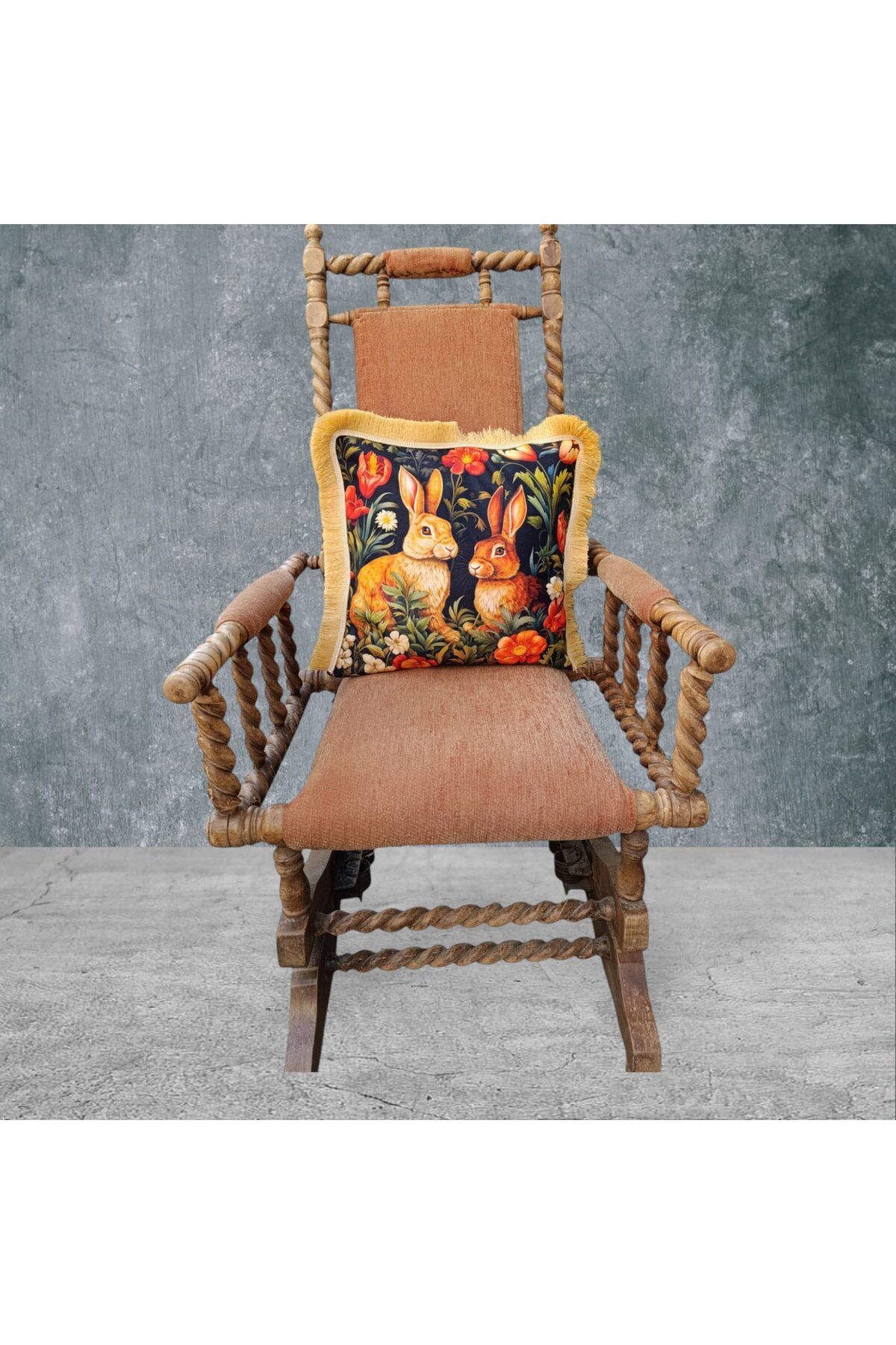 Sister Home Design Tavşan Çift Taraflı Dekoratif Püsküllü - Saçaklı Kırlent Kılıfı 1 Adet 43x43cm