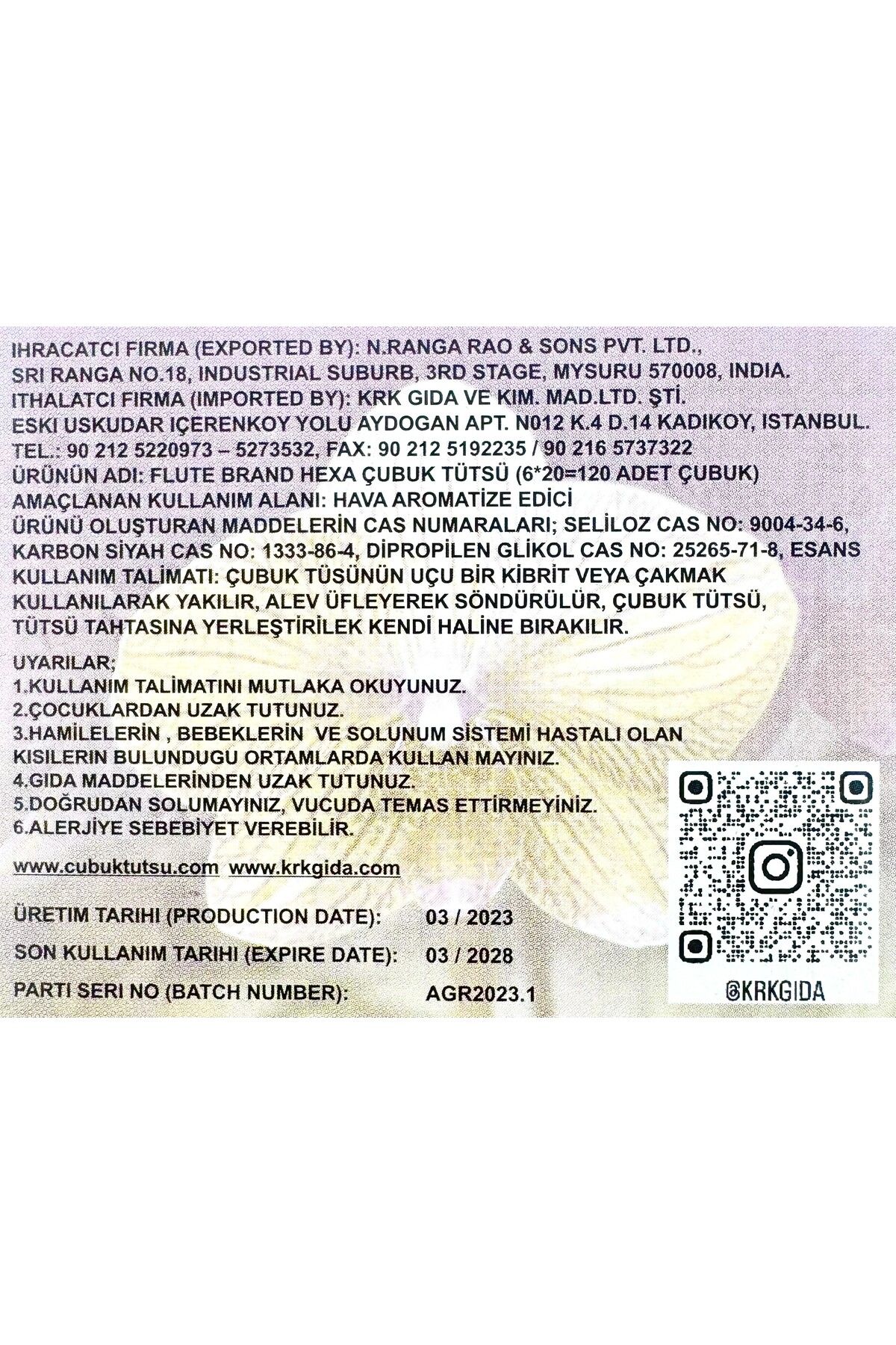 Flute ÇUBUK TÜTSÜ ORKİDE HEXA (ORCHID) 6*20=120 ÇUBUK