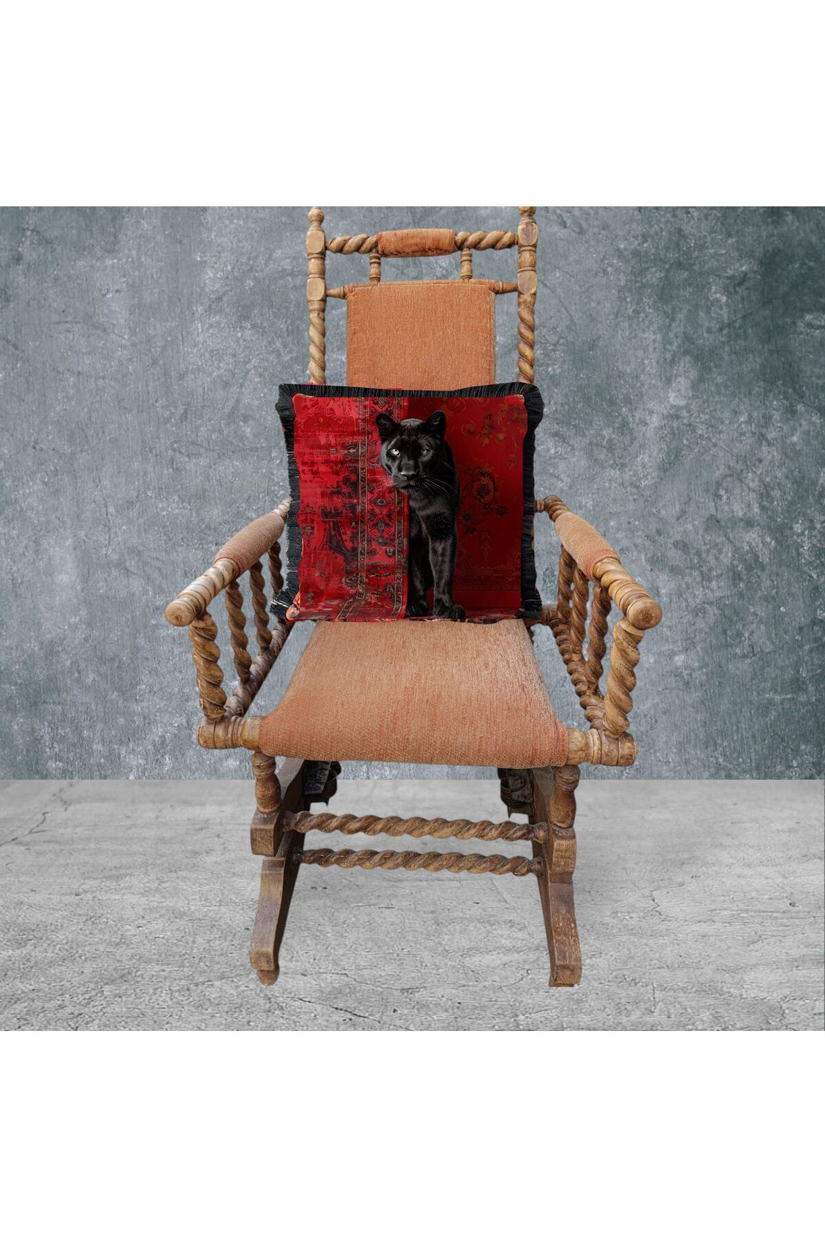 Sister Home Design Panter Çift Taraflı Dekoratif Püsküllü - Saçaklı Kırlent Kılıfı 1 Adet 43x43cm