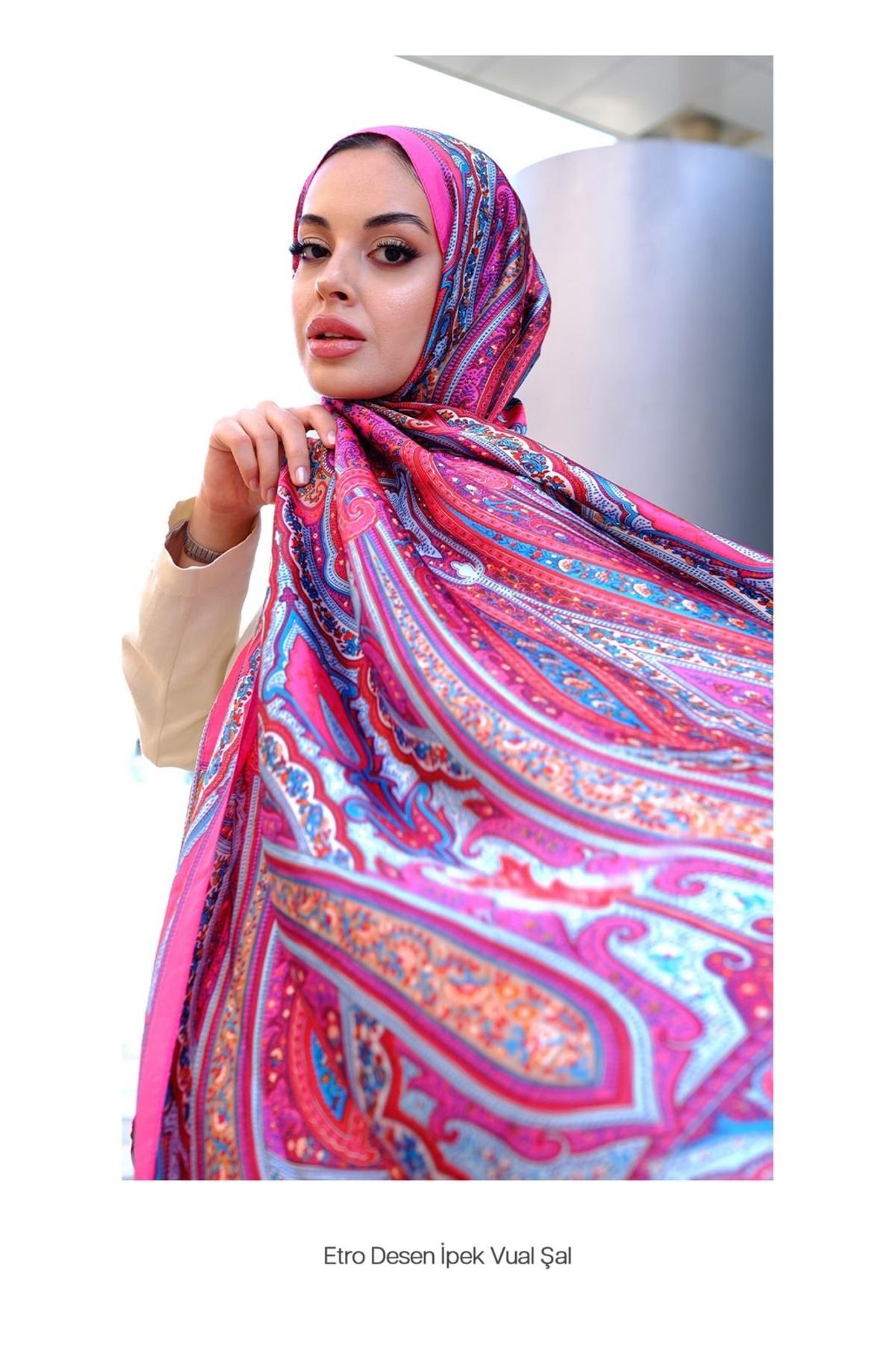 LEAUDER WOMEN Etnik Desen İthal Geniş Vual İpek Şal