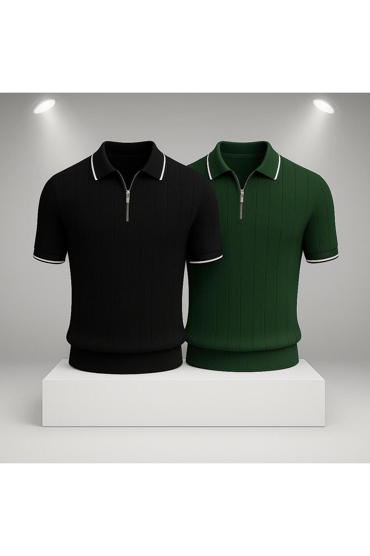 LC Waikiki 2'li Avantaj Polo Yaka Fermuarlı Kısa Kollu Nefes Alabilen Erkek Yazlık Triko Tişört / T-shirt