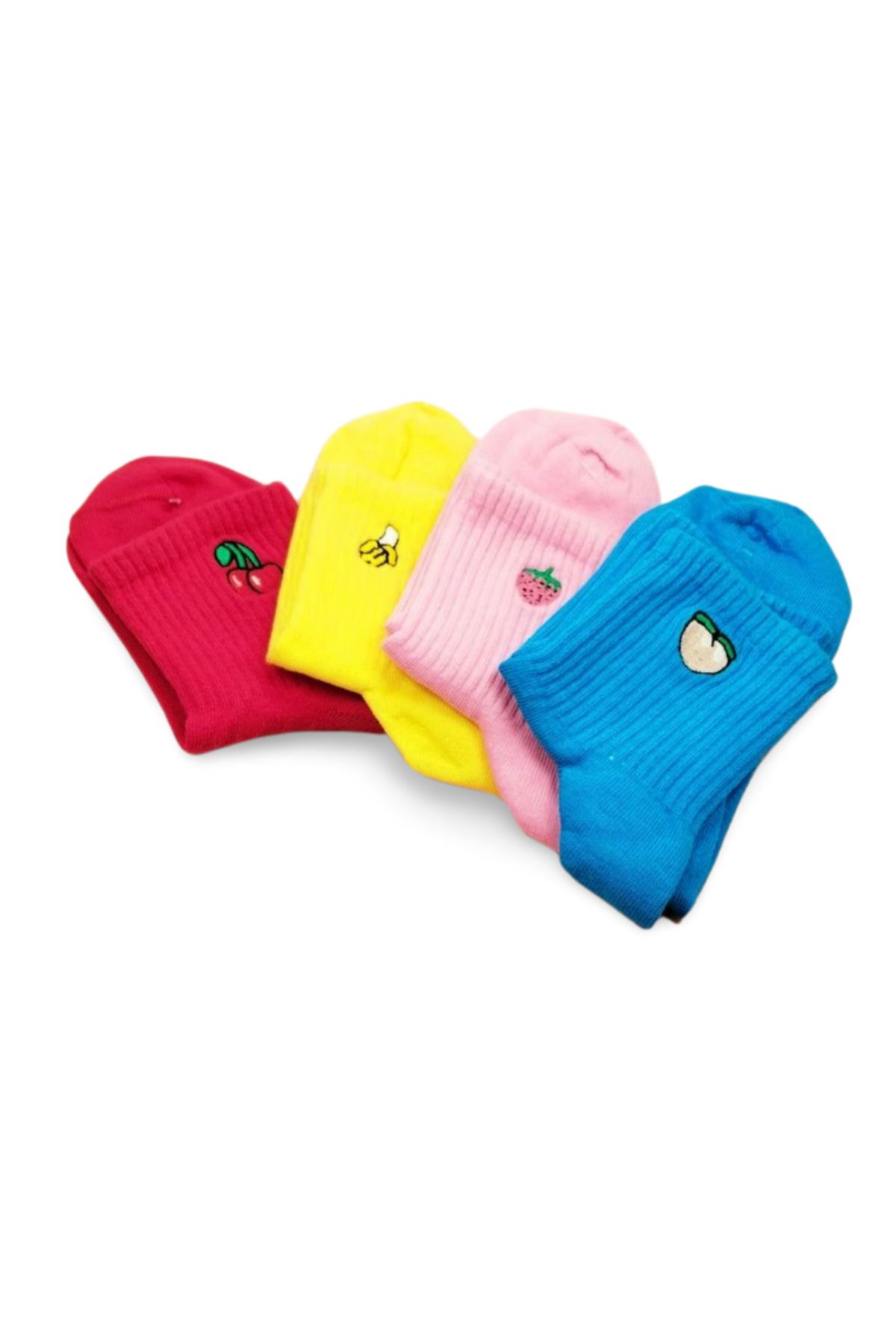 Shop58 Rengarenk Neşeli Meyve Baskılı Kadın Soket Çorap 4 Çift