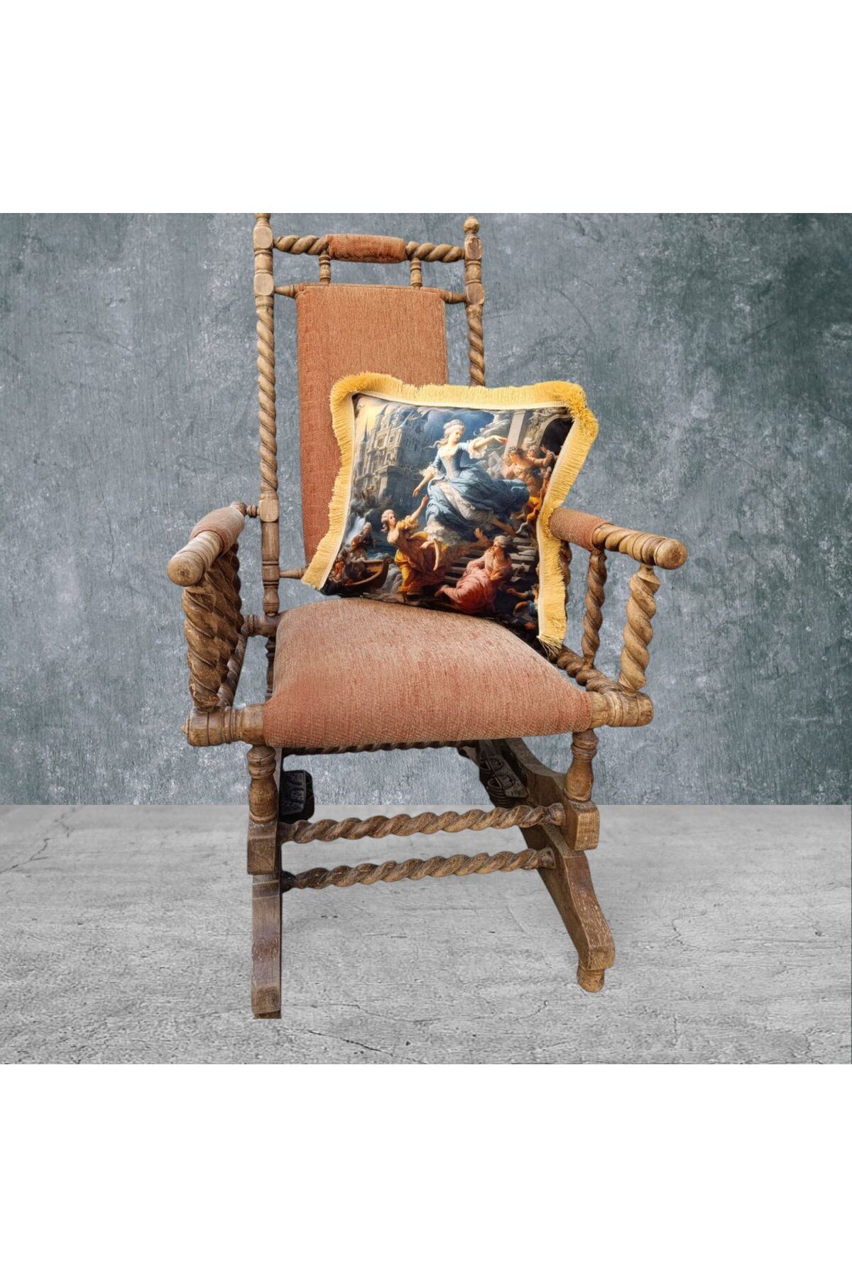 Sister Home Design Barok Çift Taraflı Dekoratif Püsküllü - Saçaklı Kırlent Kılıfı 1 Adet 43x43cm