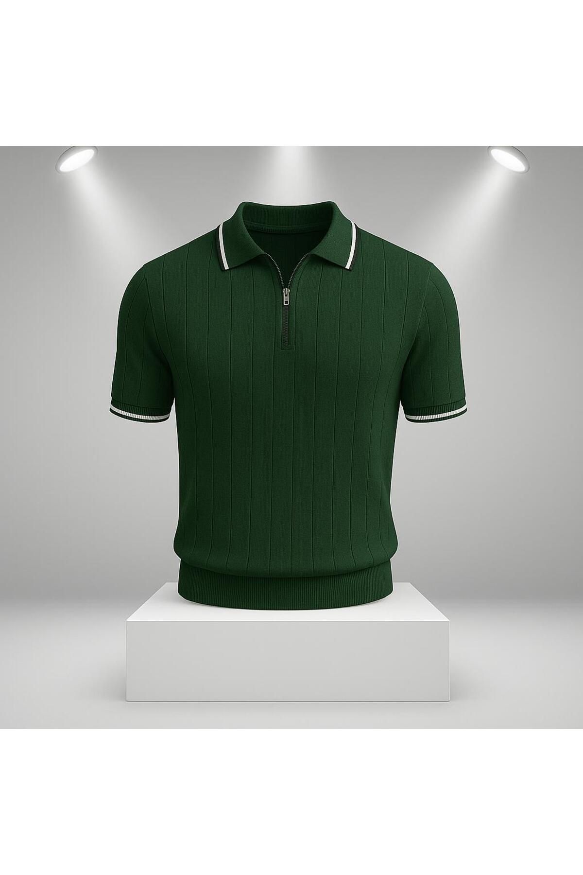 LC Waikiki Polo Yaka Fermuarlı Kısa Kollu Nefes Alabilen Erkek Yazlık Triko Tişört / T-shirt