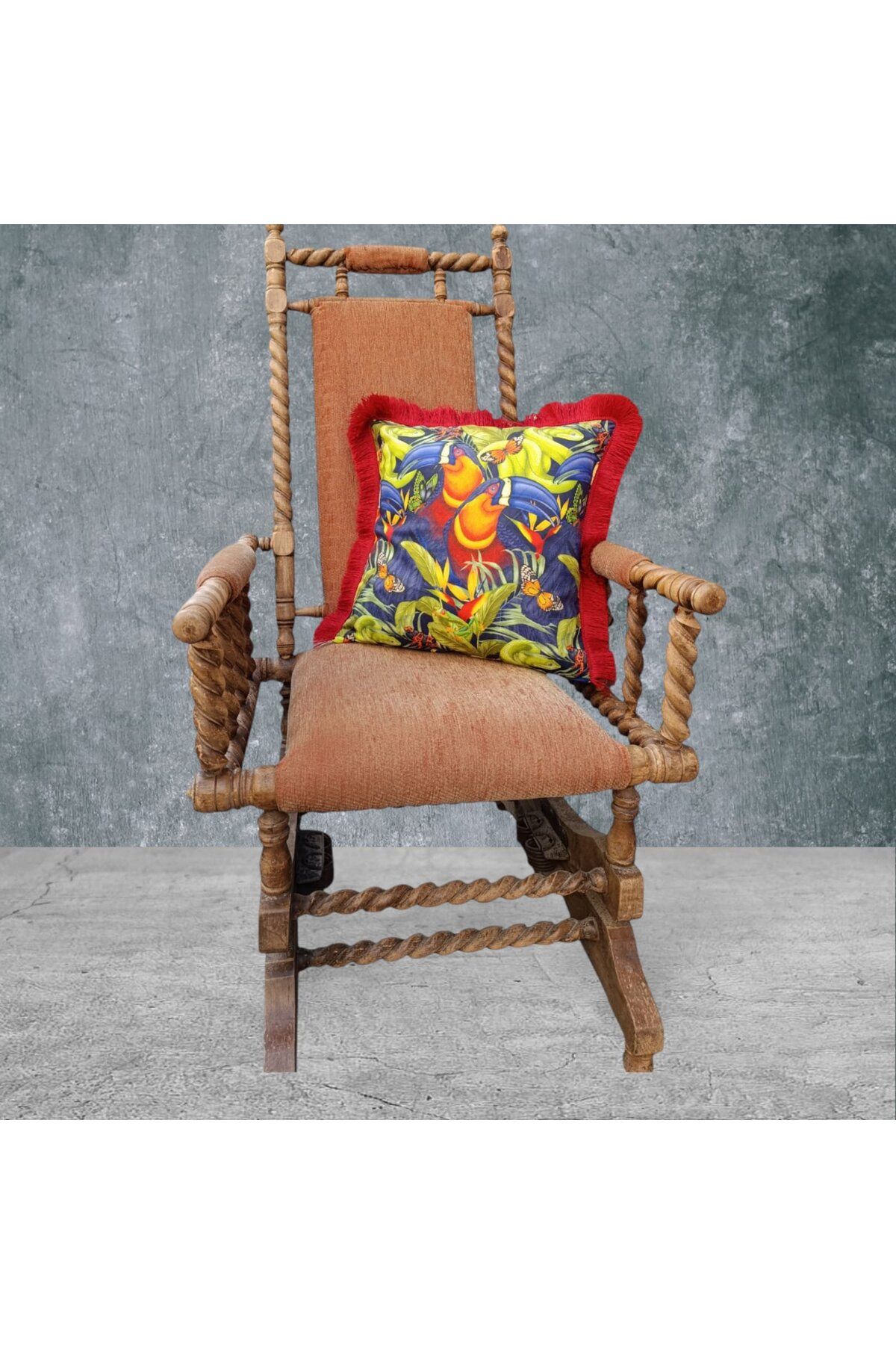 Sister Home Design Tropikal Çift Taraflı Dekoratif Püsküllü - Saçaklı Kırlent Kılıfı 1 Adet 43x43cm