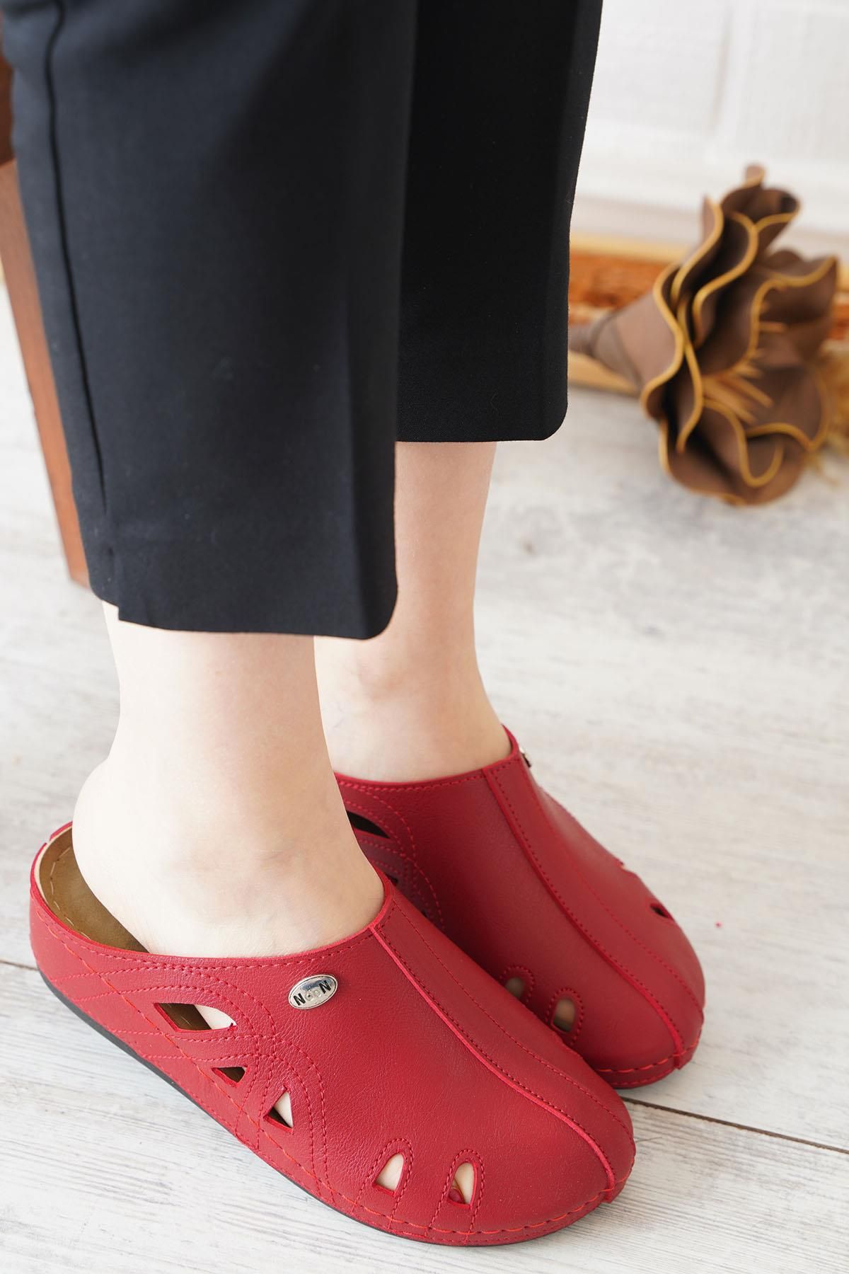 Moda Pie Stor Ön Kapalı Kadın Ortopedik Terlik Kırmızı