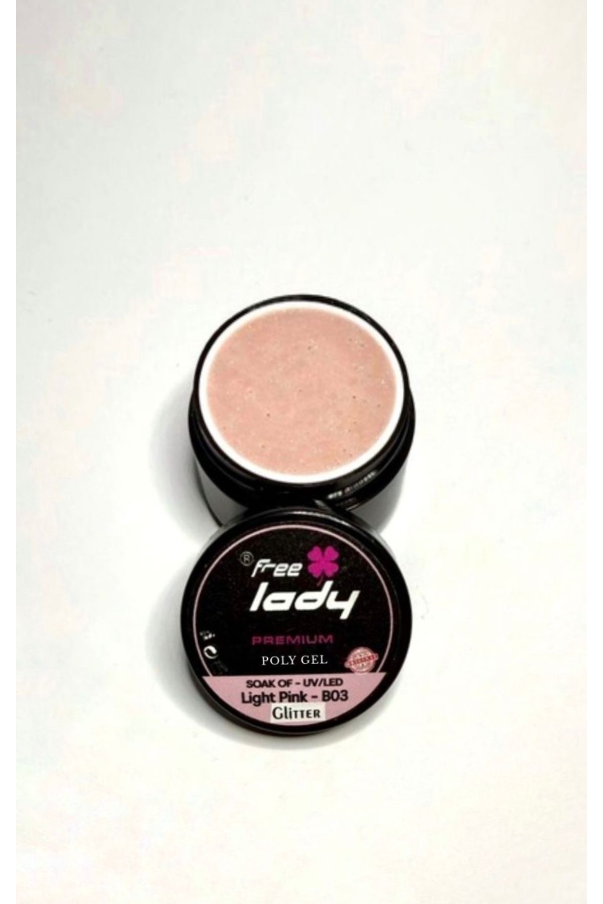 FREELADY 15ml Polygel Glitter Light Pink - Simli Açık Pembe Uv/led sistem