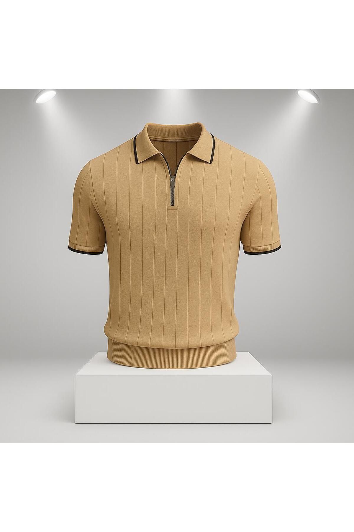 LC Waikiki Polo Yaka Fermuarlı Kısa Kollu Nefes Alabilen Erkek Yazlık Triko Tişört / T-shirt