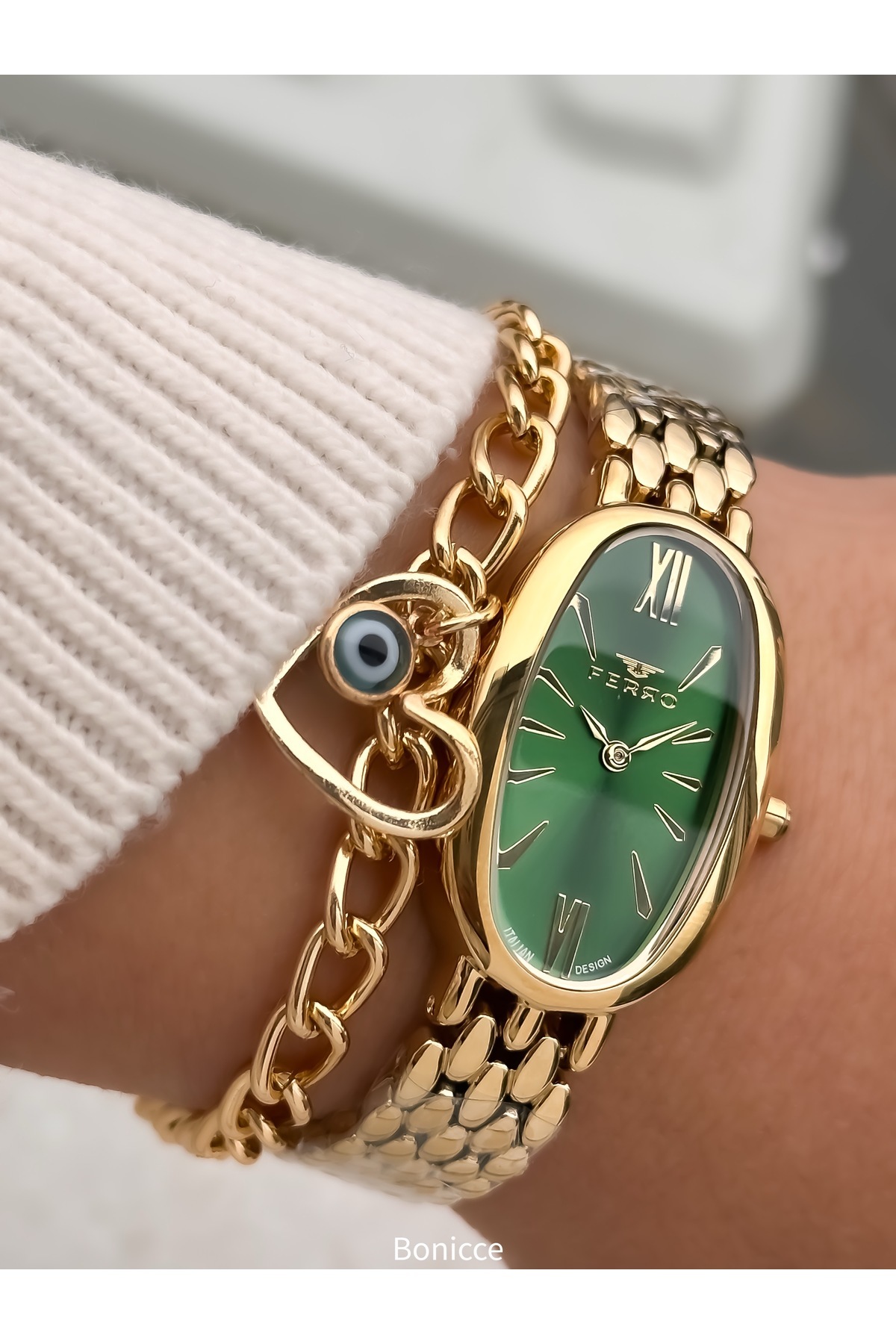 FERRO-Stylish Box, Yellow Green, Steel Cord, Oval Case, Vip Series Women's Wristwatch Bracelet Gift 4
