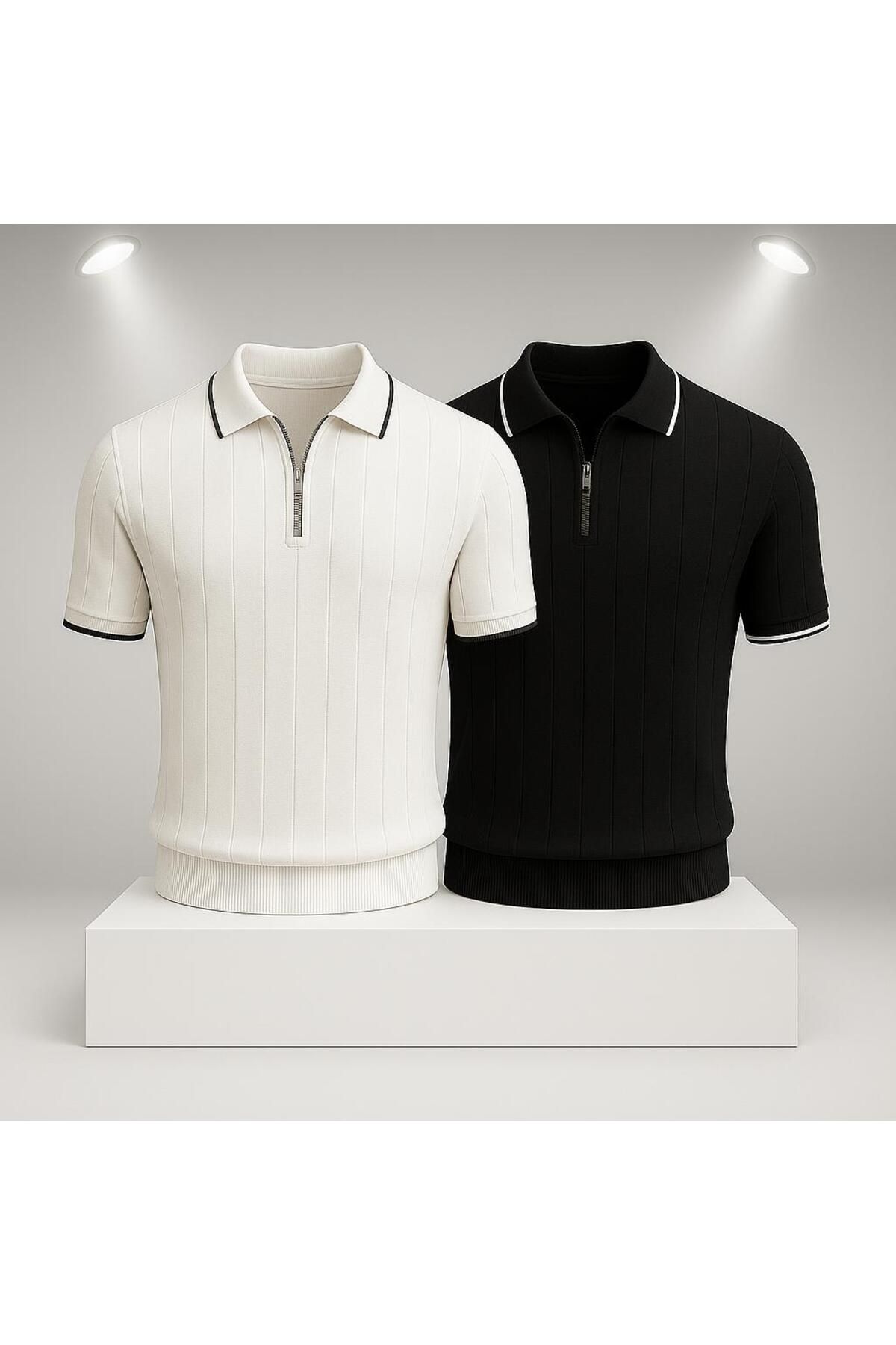 LC Waikiki 2'li Avantaj Polo Yaka Fermuarlı Kısa Kollu Nefes Alabilen Erkek Yazlık Triko Tişört / T-shirt