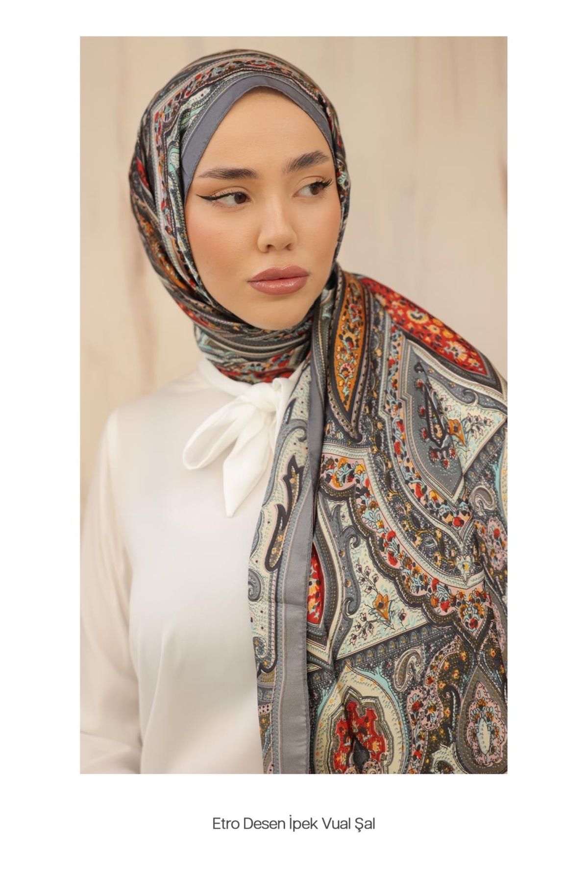 LEAUDER WOMEN Etnik Desen İthal Geniş Vual İpek Şal