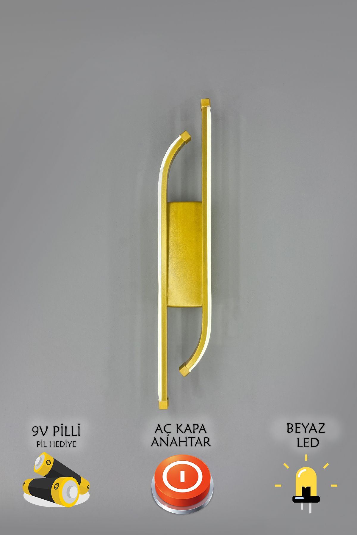 asva aydınlatma Pilli Gold Laura Beyaz Ledli Duvar Aplik
