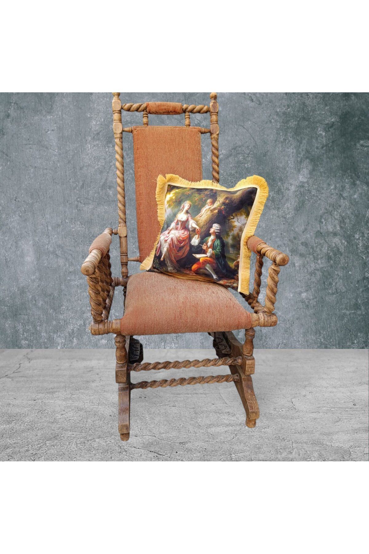 Sister Home Design Barok Çift Taraflı Dekoratif Püsküllü - Saçaklı Kırlent Kılıfı 1 Adet 43x43cm