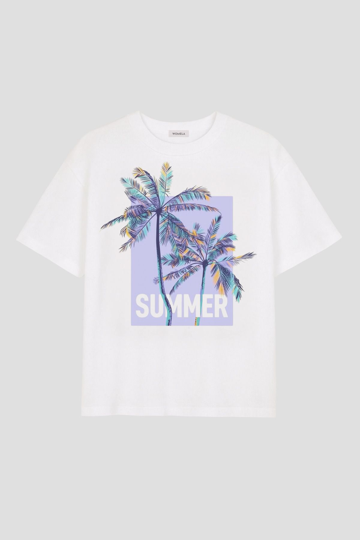 Womela Kadın Beyaz Vintage T-shirt - Summer