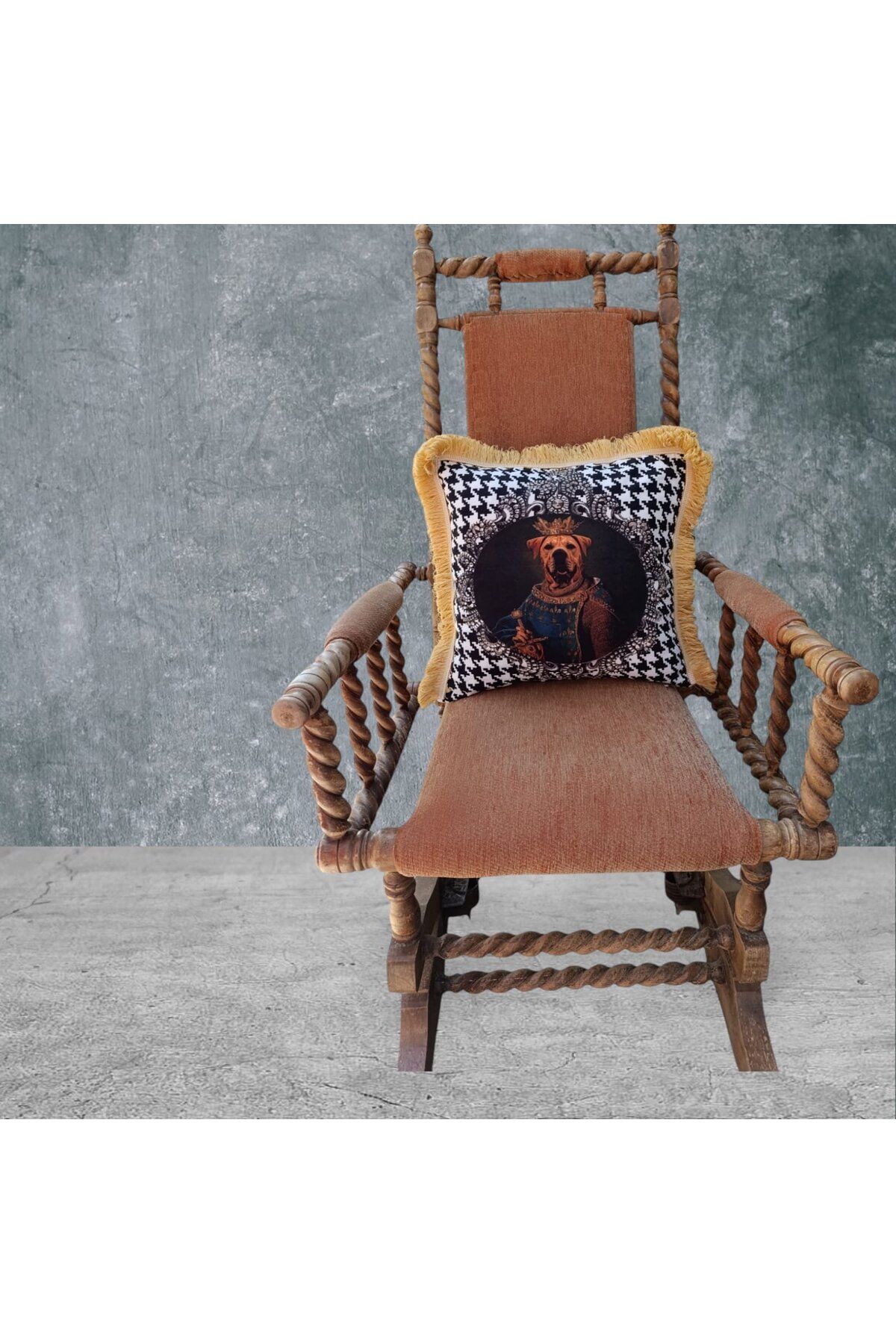 Sister Home Design Köpek Çift Taraflı Dekoratif Püsküllü - Saçaklı Kırlent Kılıfı 1 Adet 43x43cm