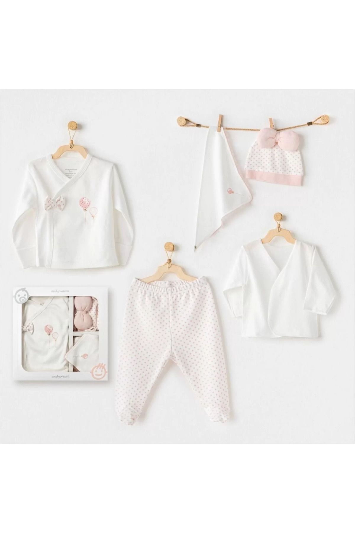 Shop58 Andywawa Ac25550 Newborn Set Pınk Baloons 5'li Hastane Çıkışı Ekru
