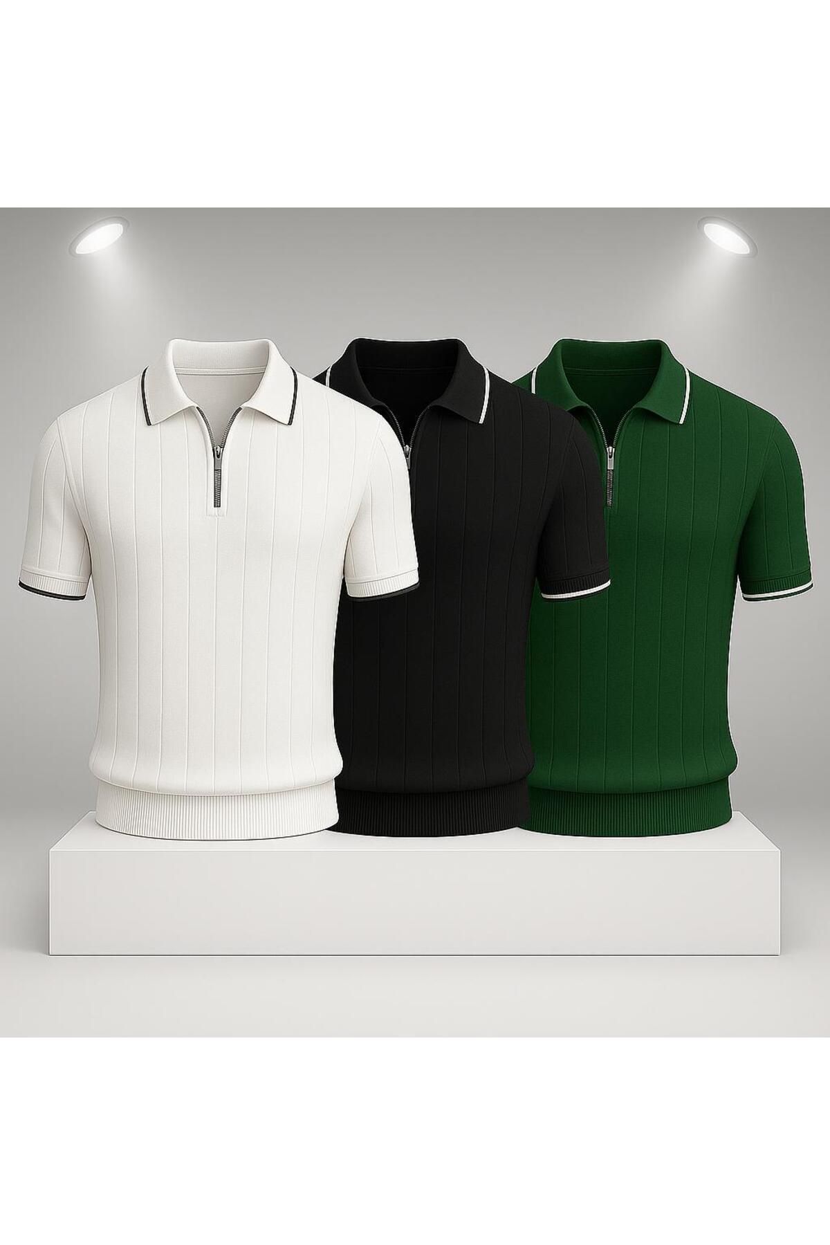 LC Waikiki 3'lü Avantaj Polo Yaka Fermuarlı Kısa Kollu Nefes Alabilen Erkek Yazlık Triko Tişört / T-shirt