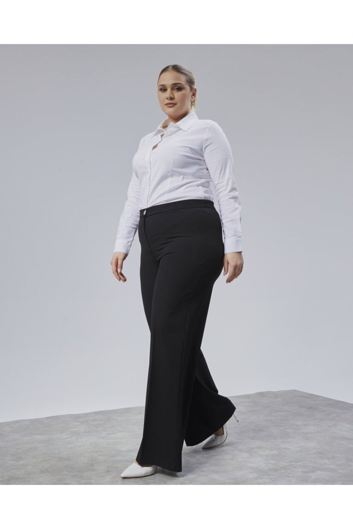Şair Poly Viscose Full Lycra Beli Lastikli Battal Pantolon
