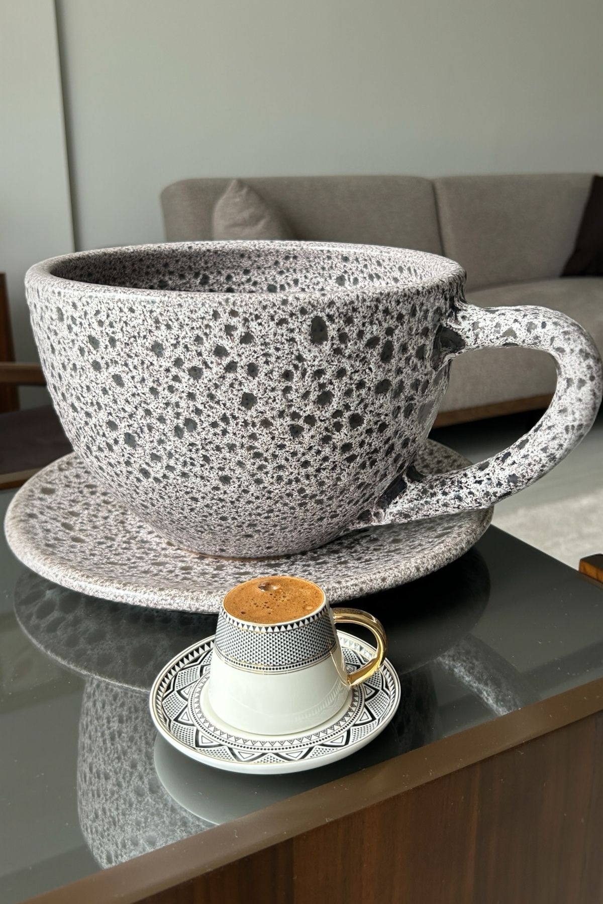 AdenArt DEV DEKORATİF KAHVE FİNCANI - TABAKLI TOPRAK SAKSI 15*26 cm