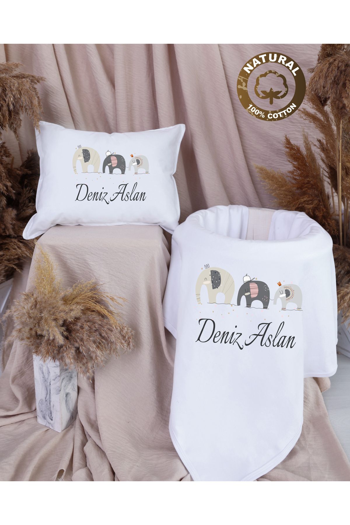 yzc home size dair... R76 BY İsme özel İsimli Baskılı Bebek Hediyelik Battaniye Yastık Set %100 pmk