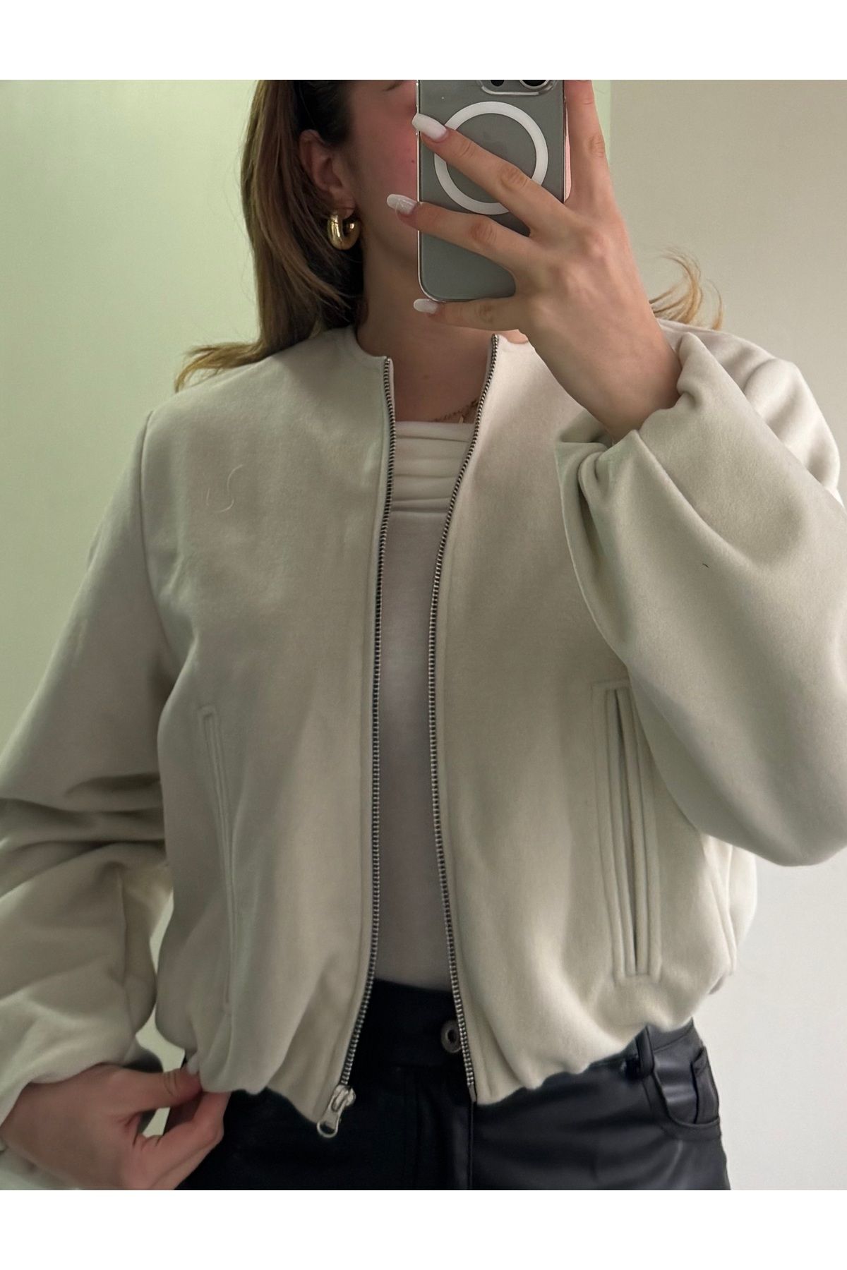 luxs butik Krem rengi krem rengi bomber ceket