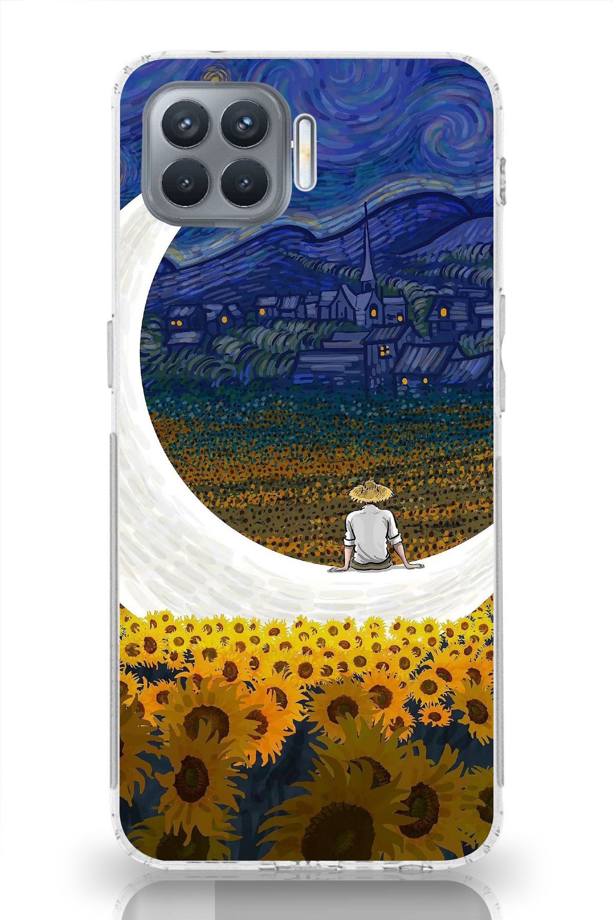 moonset Oppo Reno 4 Lite Uyumlu Van Gogh Tasarımlı Baskılı Şeffaf Telefon Kılıfı