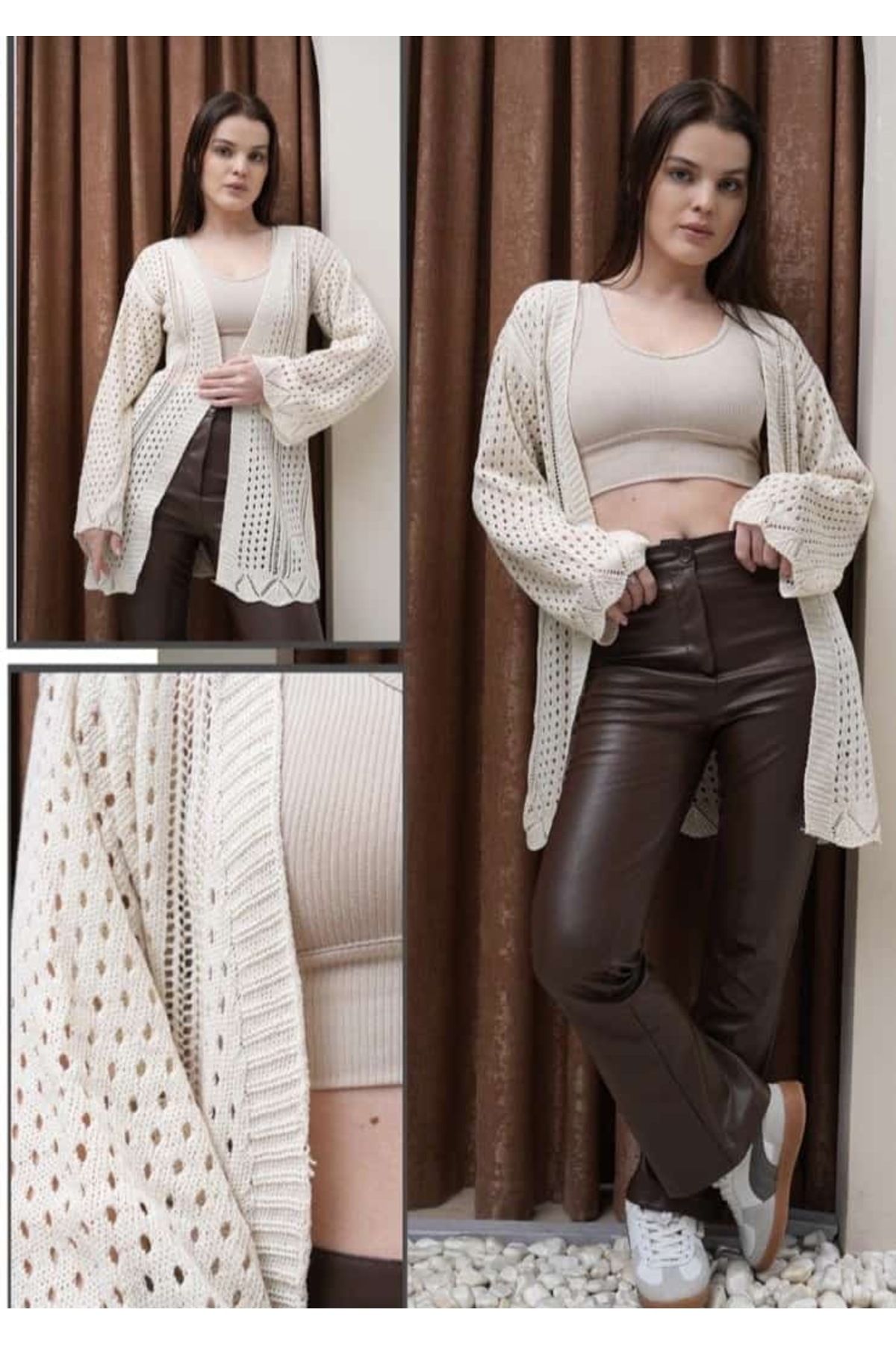 Butik Salaş kesim asimetrik örgü modelli Kadın Hırkası Yazlık Model standart beden