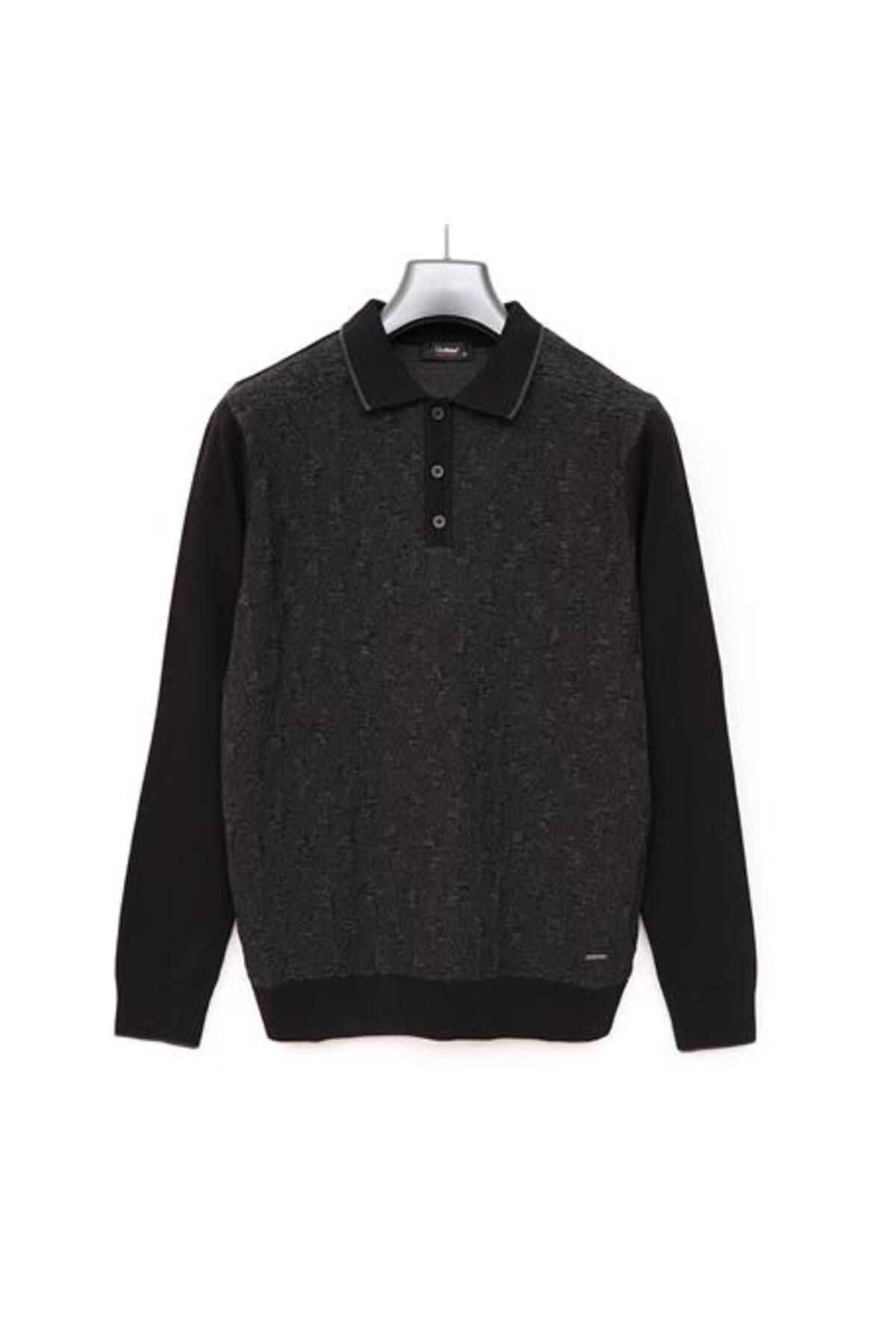 Shop58 Erkek Polo Yaka Uzun Kol Slim Fit Triko - 189304 - Siyah