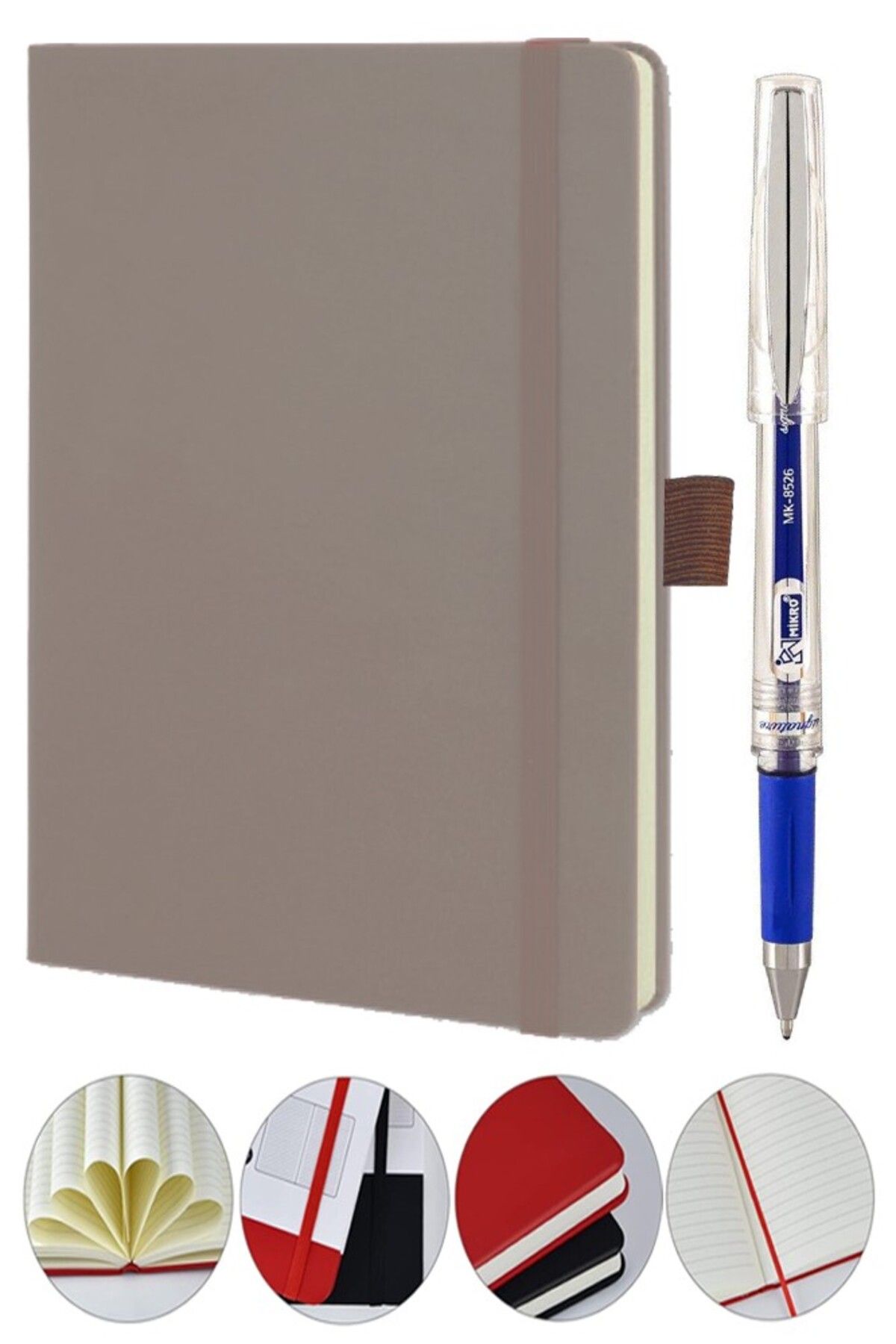 Artlantis Tarihsiz Ajanda Çizgili Sert Kapak Lastikli 13x21 cm ve Pilot Kalem Seti 1 Paket Not Defteri Çizgil