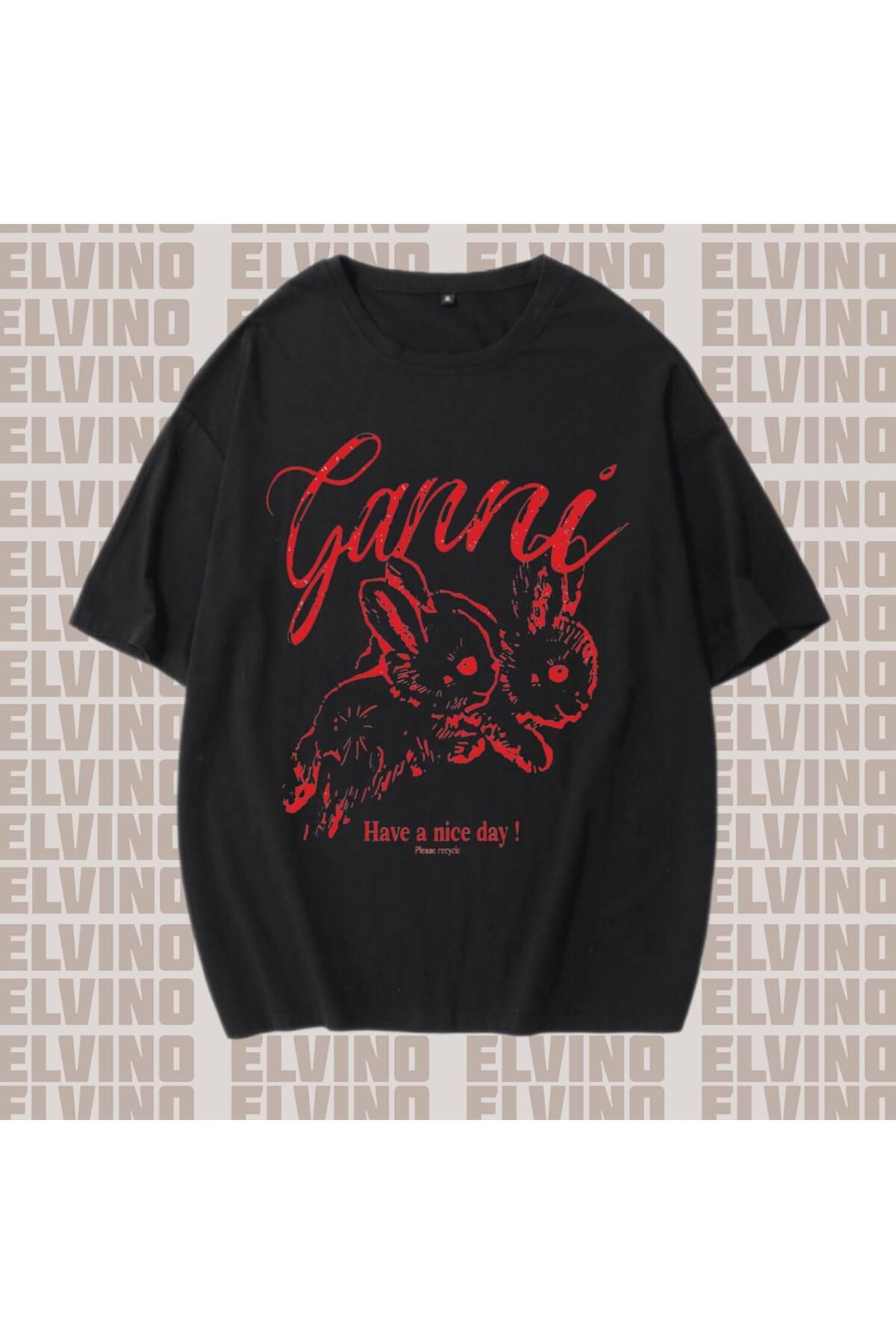 Elvino Tavşan Temalı Oversize Kadın Tshirt