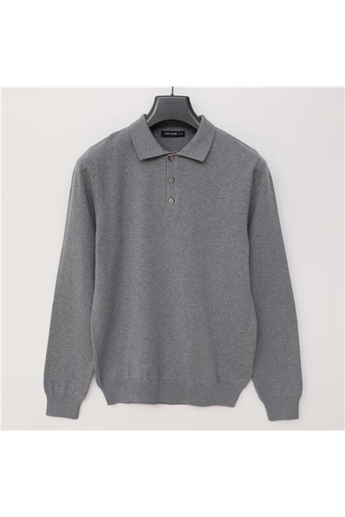Shop58 Erkek Polo Yaka Uzun Kol Triko - 180540 - Açık Füme