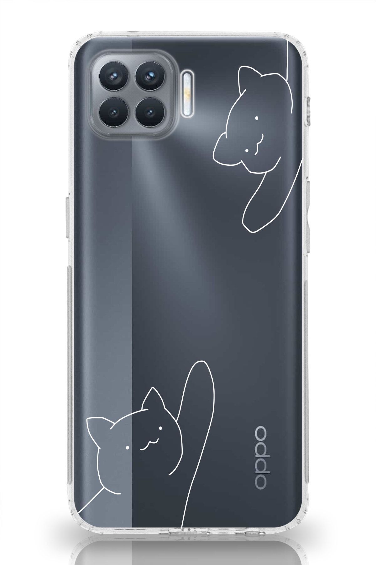 moonset Oppo Reno 4 Lite Uyumlu Kediler Tasarımlı Baskılı Şeffaf Telefon Kılıfı