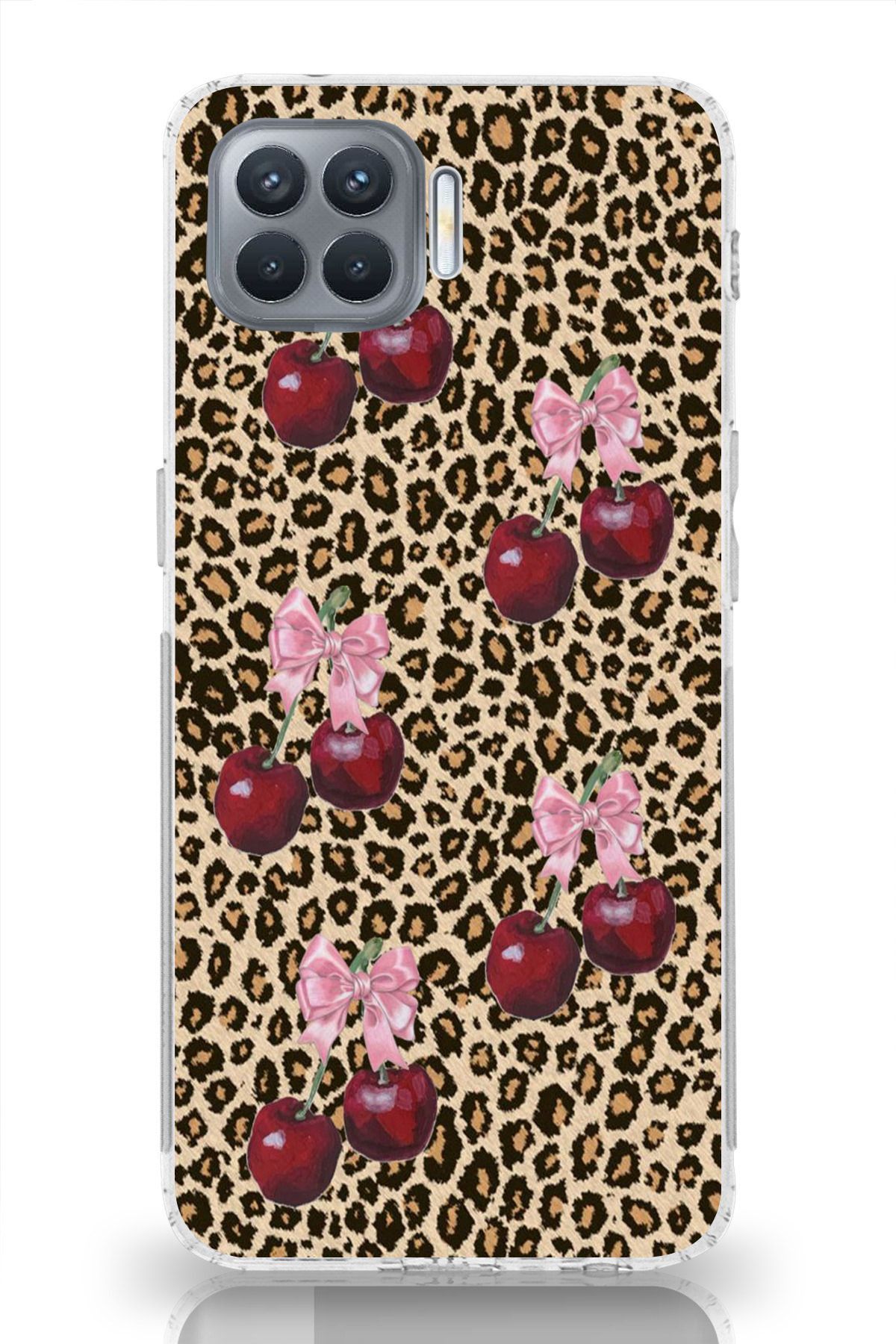 moonset Oppo Reno 4 Lite Uyumlu Leopar ve Fiyonk Tasarımlı Baskılı Şeffaf Telefon Kılıfı