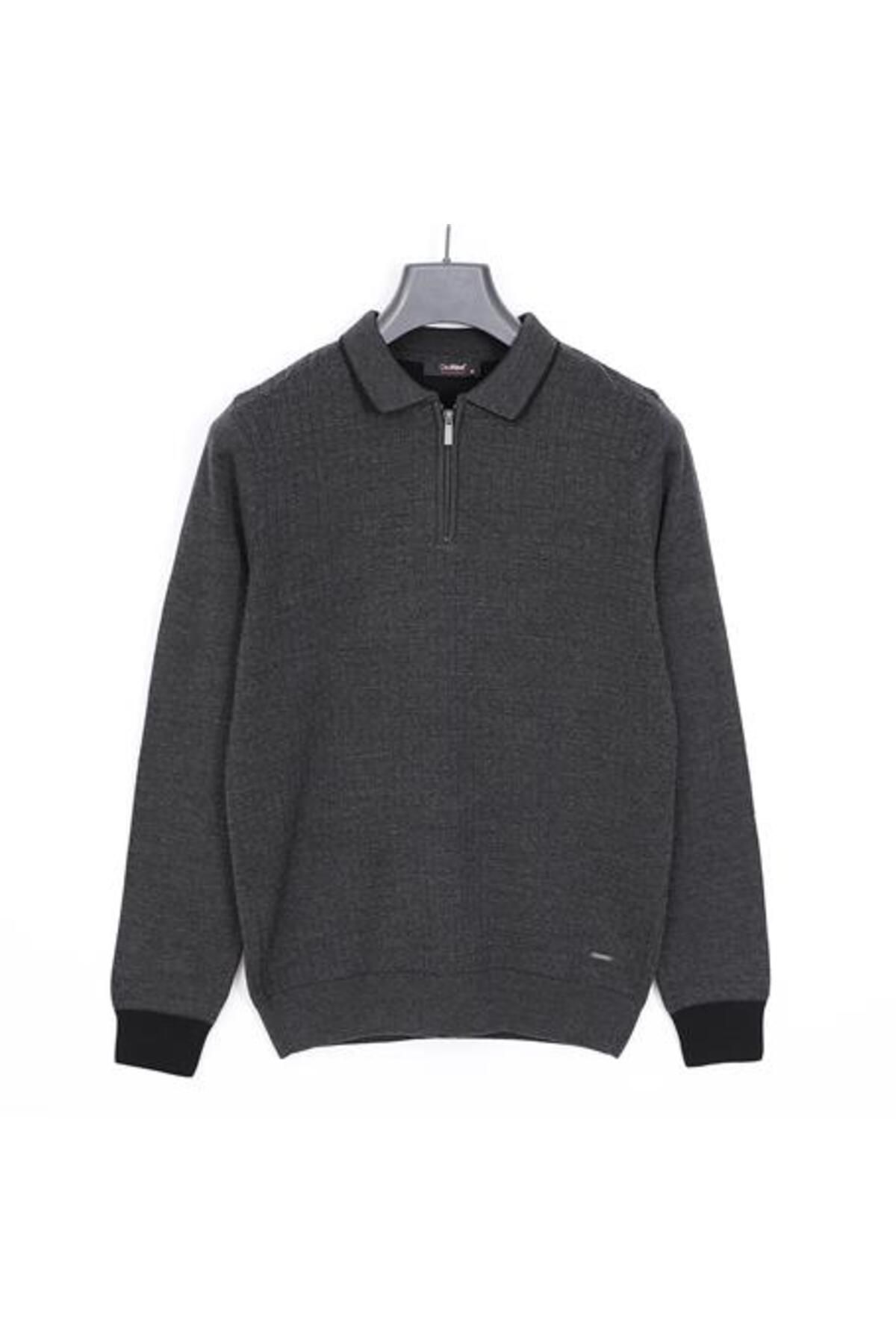 Shop58 Erkek Fermuarlı Polo Yaka Uzun Kol Triko - 180972 - Antrasit