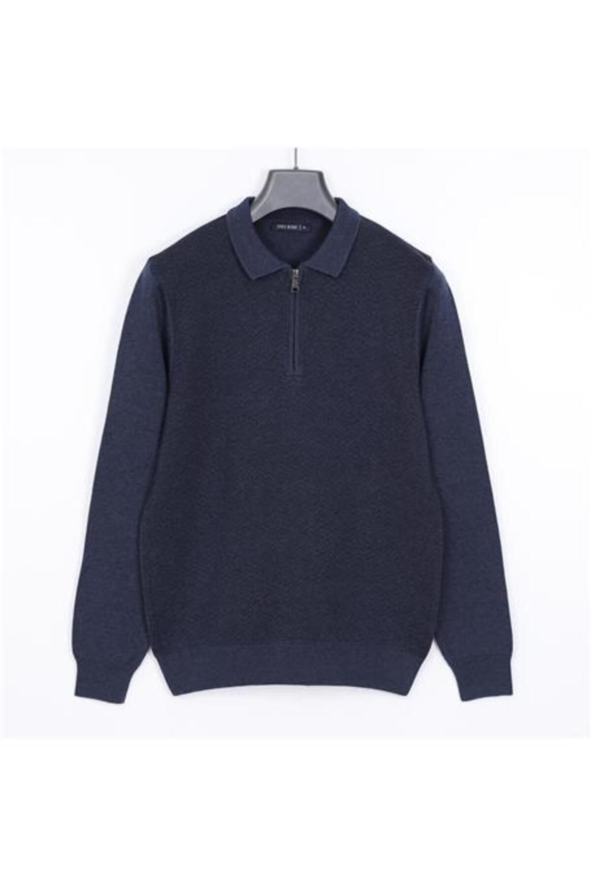 Shop58 Erkek Uzun Kol Polo Yaka Triko Kazak - 180813 - Koyu İndigo Melanj