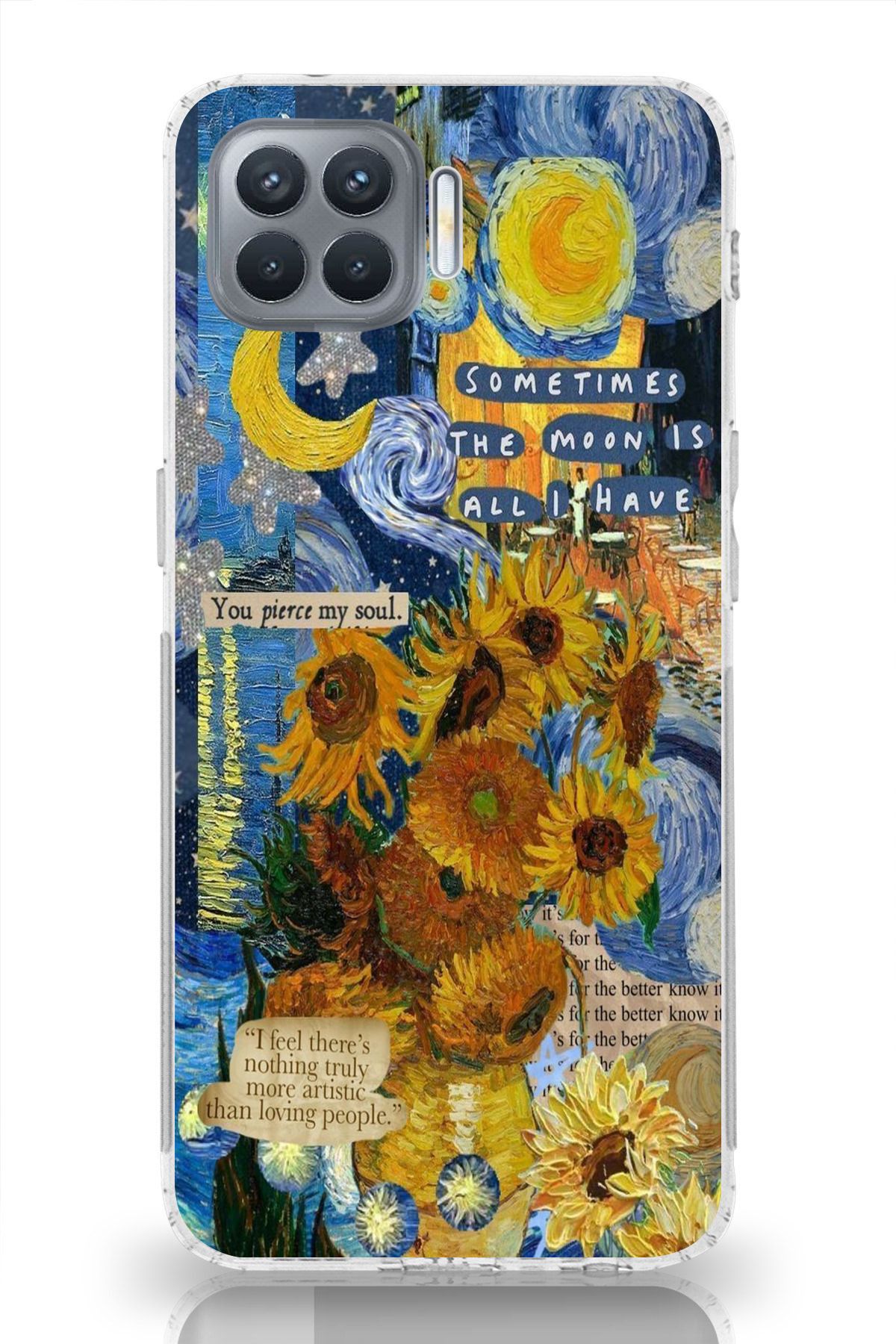 moonset Oppo Reno 4 Lite Uyumlu Van Gogh Tasarımlı Baskılı Şeffaf Telefon Kılıfı