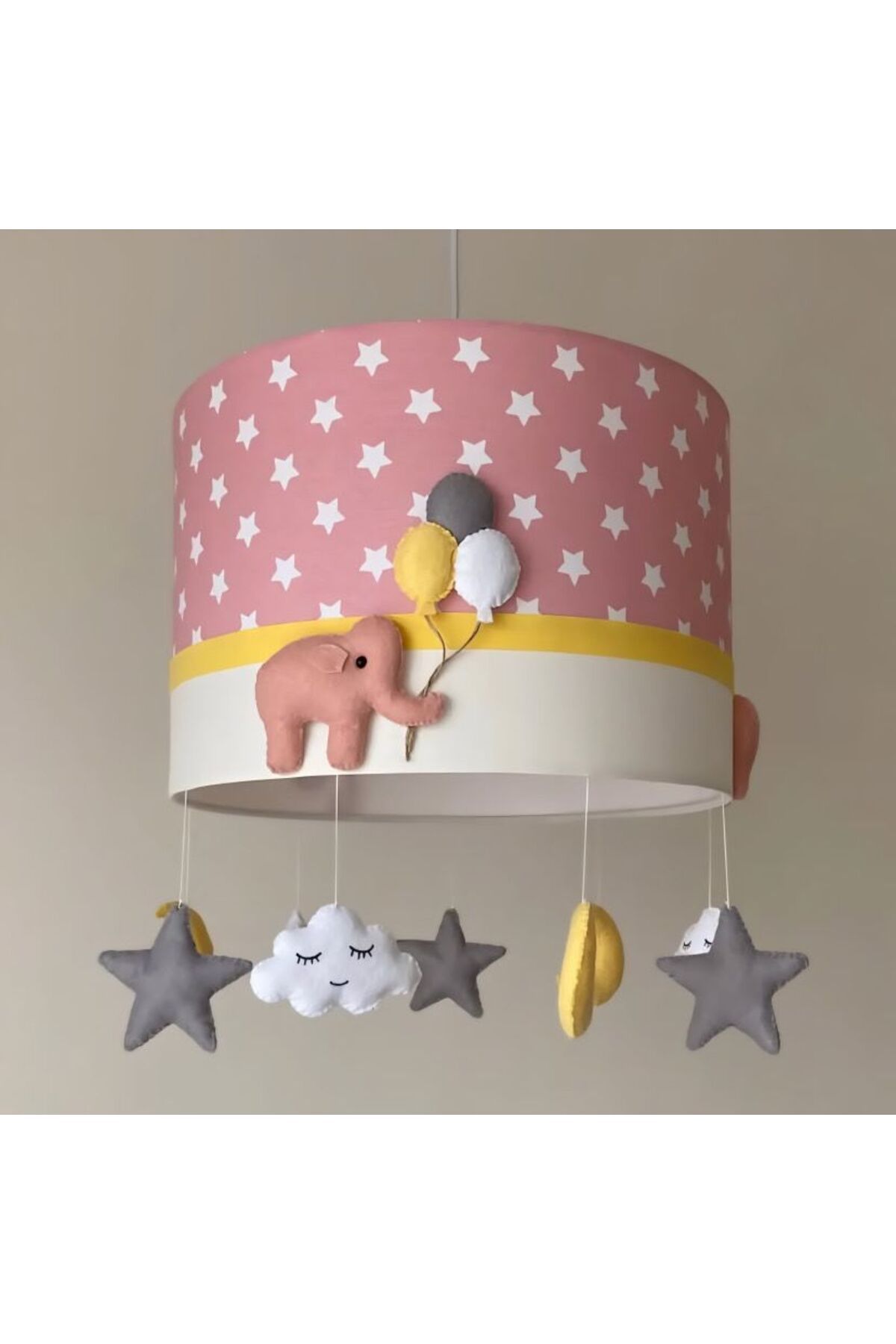 Leobabyroom Pudra Yıldız Desenli Fil Yıldız Ay Bulut Fil Figürlü Bebek/Çocuk Odası Tasarım Avize Aydınlatma