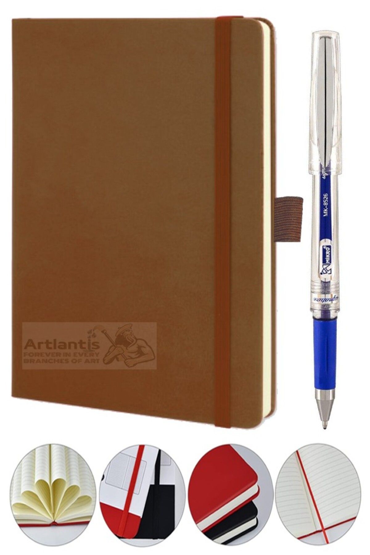 Artlantis Tarihsiz Ajanda Çizgili Sert Kapak Lastikli 13x21 cm ve Pilot Kalem Seti 1 Paket Not Defteri Çizgil