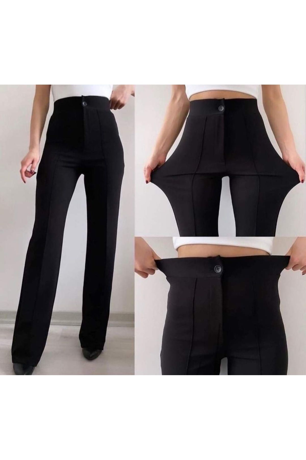 Butik Krep kumaş önü çimalı pantolon