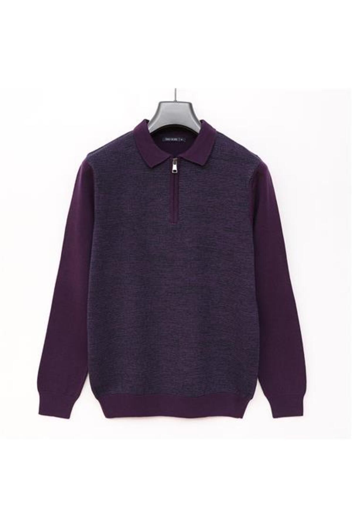 Shop58 Erkek Polo Yaka Uzun Kol Triko - 180817 - Mürdüm - Lacivert