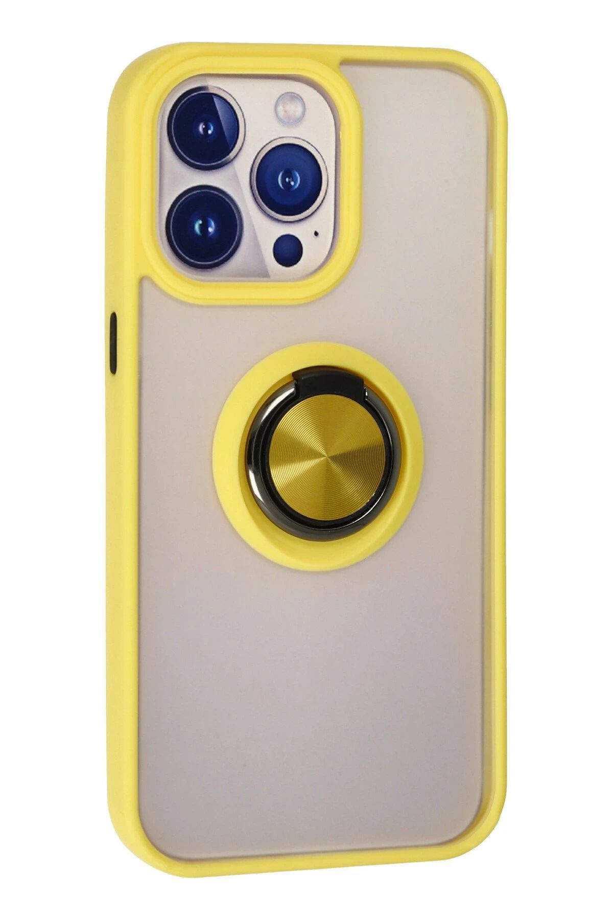NewFace iPhone 13 Pro Max Kılıf Montreal Yüzüklü Silikon Kapak - Sarı SVLRS
