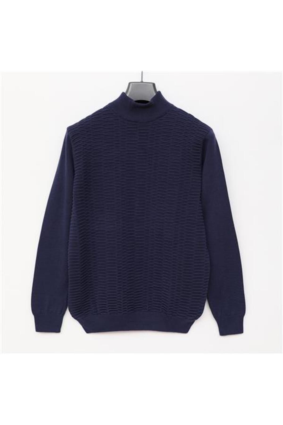 Shop58 Erkek Uzun Kol Balıkçı Yaka Triko Kazak - 189281 - Marine