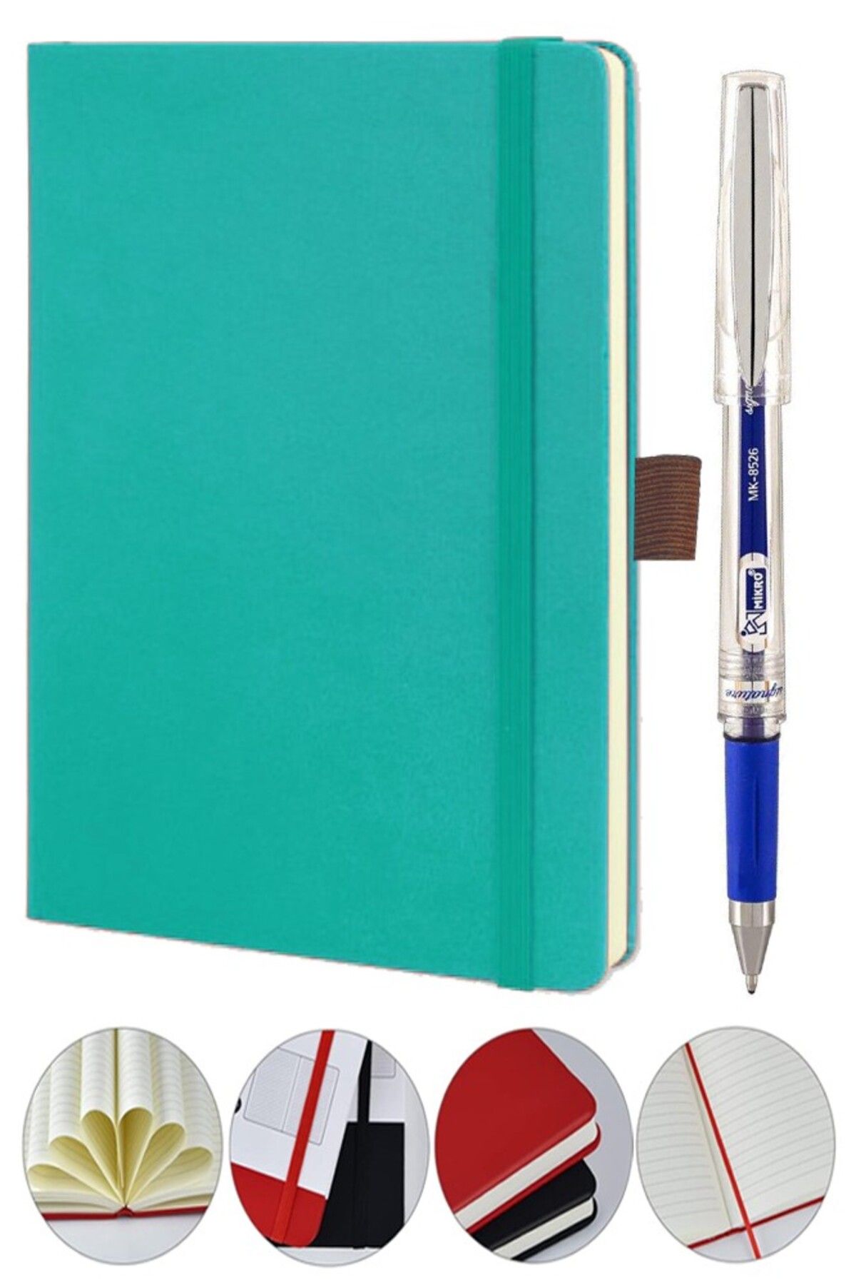 Artlantis Tarihsiz Ajanda Çizgili Sert Kapak Lastikli 13x21 cm ve Pilot Kalem Seti 1 Paket Not Defteri Çizgil
