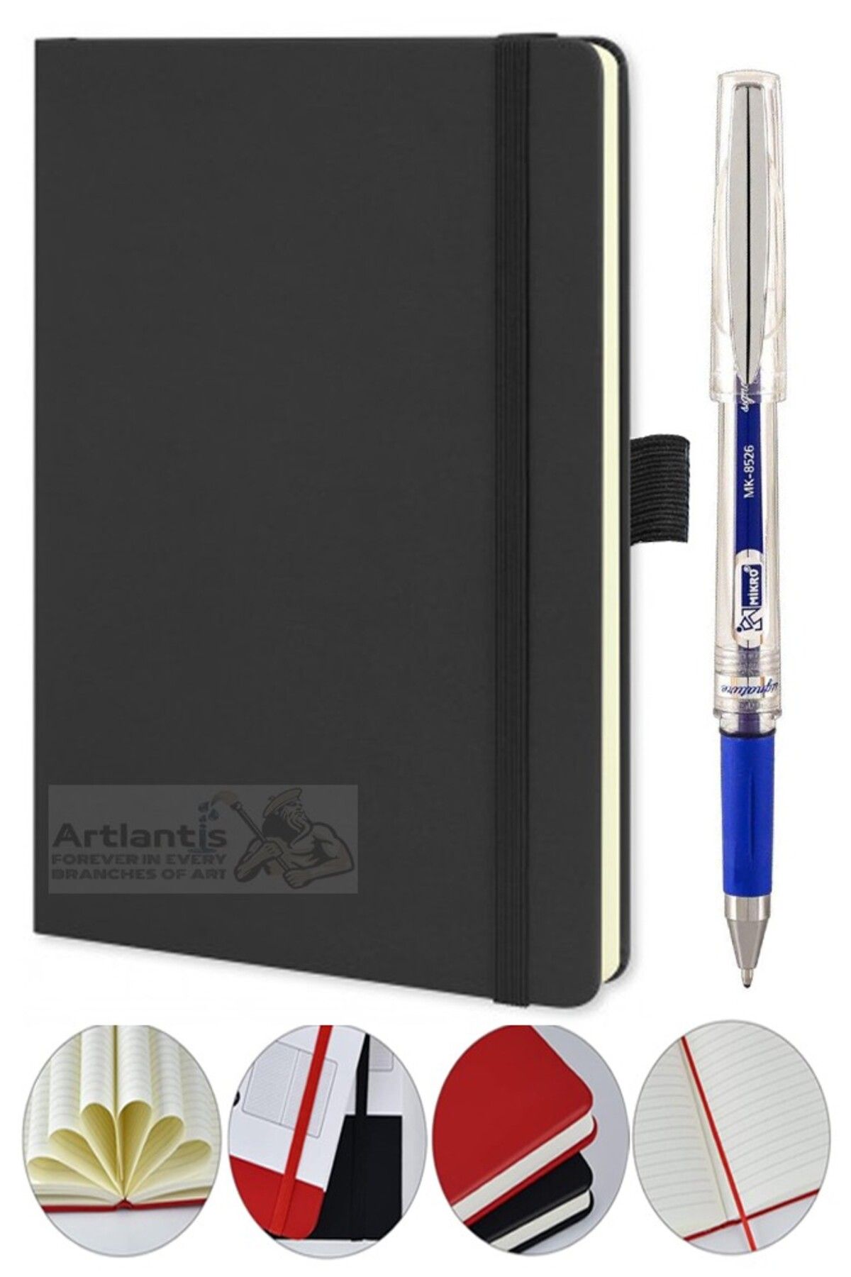 Artlantis Tarihsiz Ajanda Çizgili Sert Kapak Lastikli 13x21 cm ve Pilot Kalem Seti 1 Paket Not Defteri Çizgil