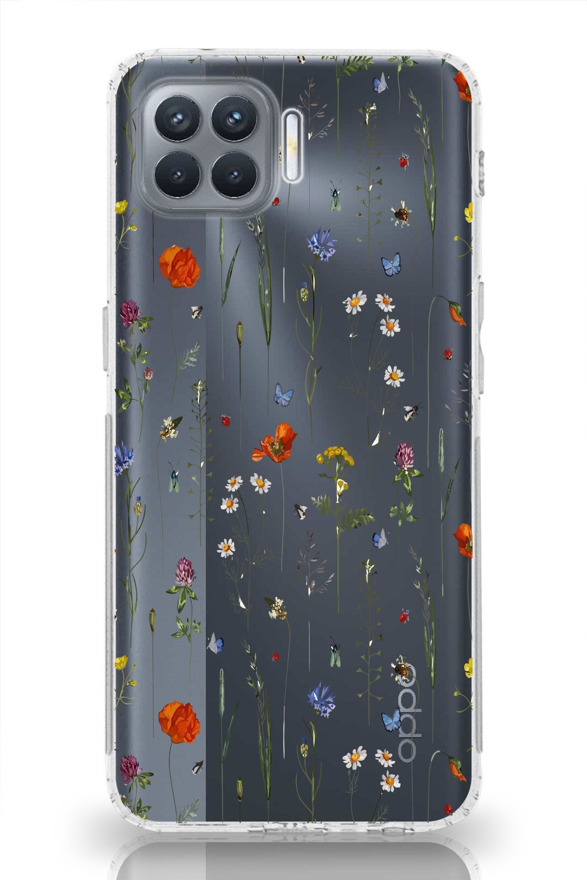 moonset Oppo Reno 4 Lite Uyumlu Çiçekler Tasarımlı Baskılı Şeffaf Telefon Kılıfı