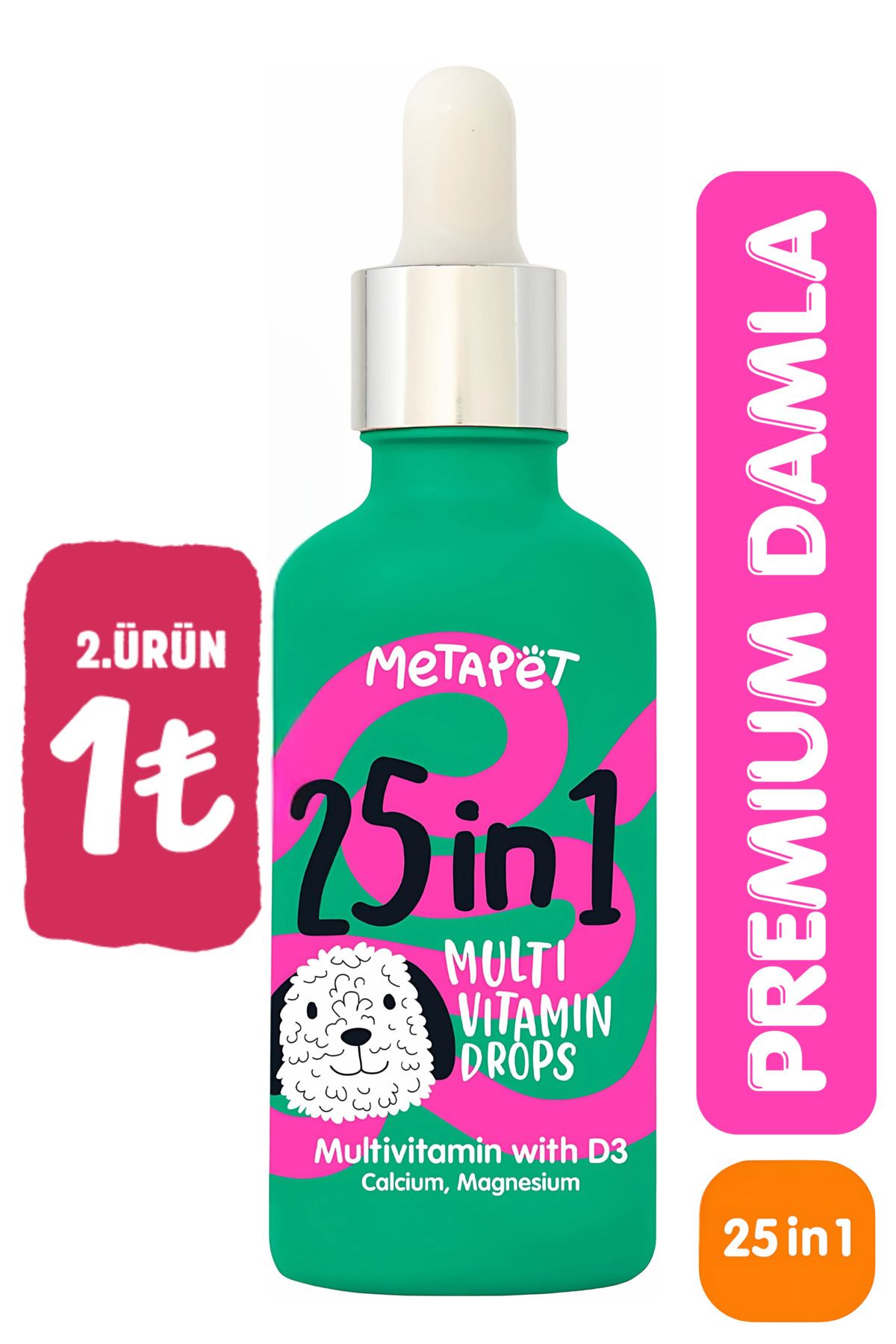 Metapet Köpekler Için Premium Multivitamin Damla, Eklem Destekleyici, C Ve D Vitaminleri, 50 ml