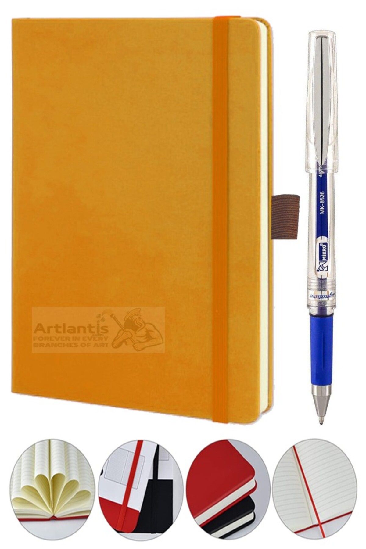 Artlantis Tarihsiz Ajanda Çizgili Sert Kapak Lastikli 13x21 cm ve Pilot Kalem Seti 1 Paket Not Defteri Çizgil